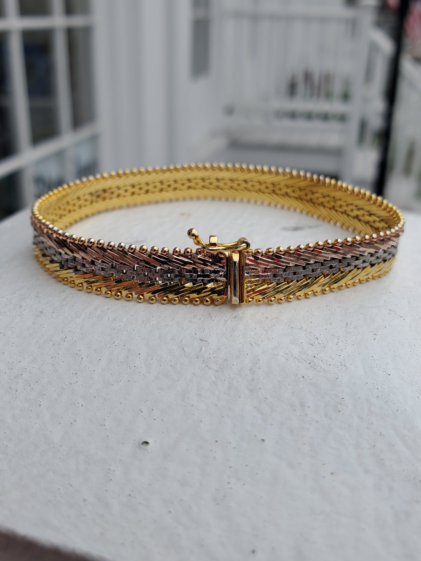 925 Sterling Silver Tri-color Riccio Chevron Link Bracelet