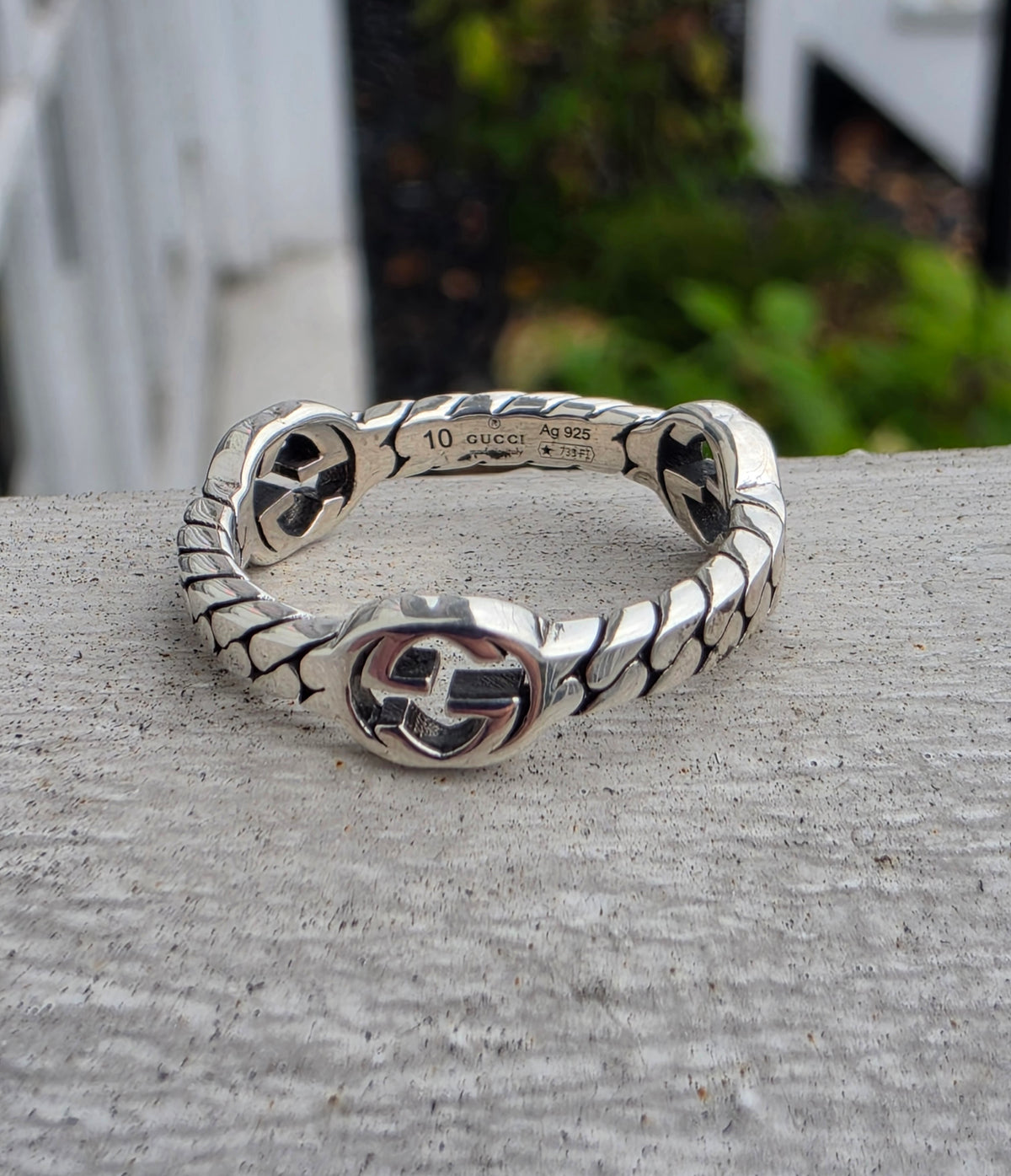 925 Sterling Silver Authentic Gucci Signature GG Cuban link band Ring