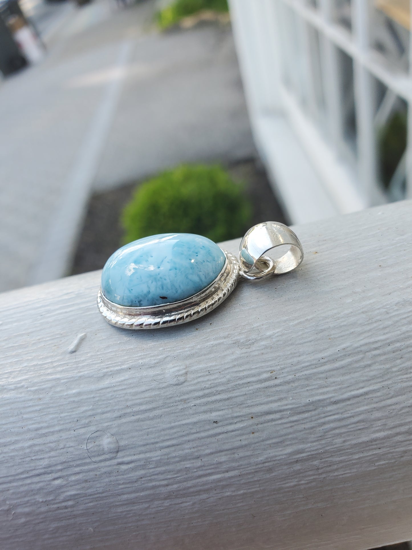 925 Sterling Silver Oval Larimar Bezel Set Charm Pendant