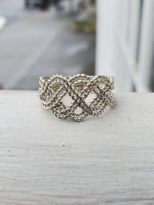 925 Sterling Silver 8-Band Twisted Cable Wire Puzzle Ring