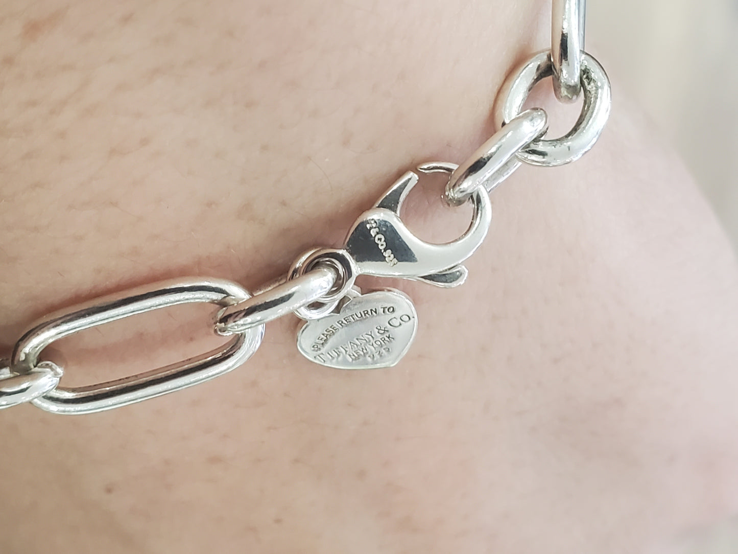 925 Sterling Silver Tiffany & Co. Paloma Picasso Paperclip link bracelet w/ Tiffany heart charm