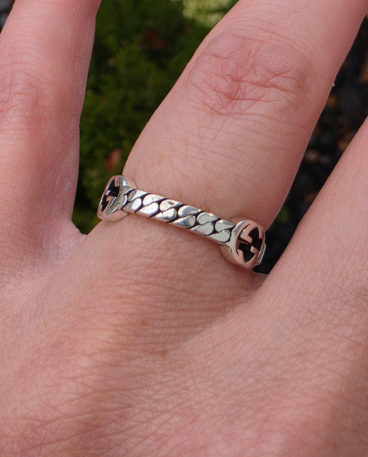 925 Sterling Silver Authentic Gucci Signature GG Cuban link band Ring