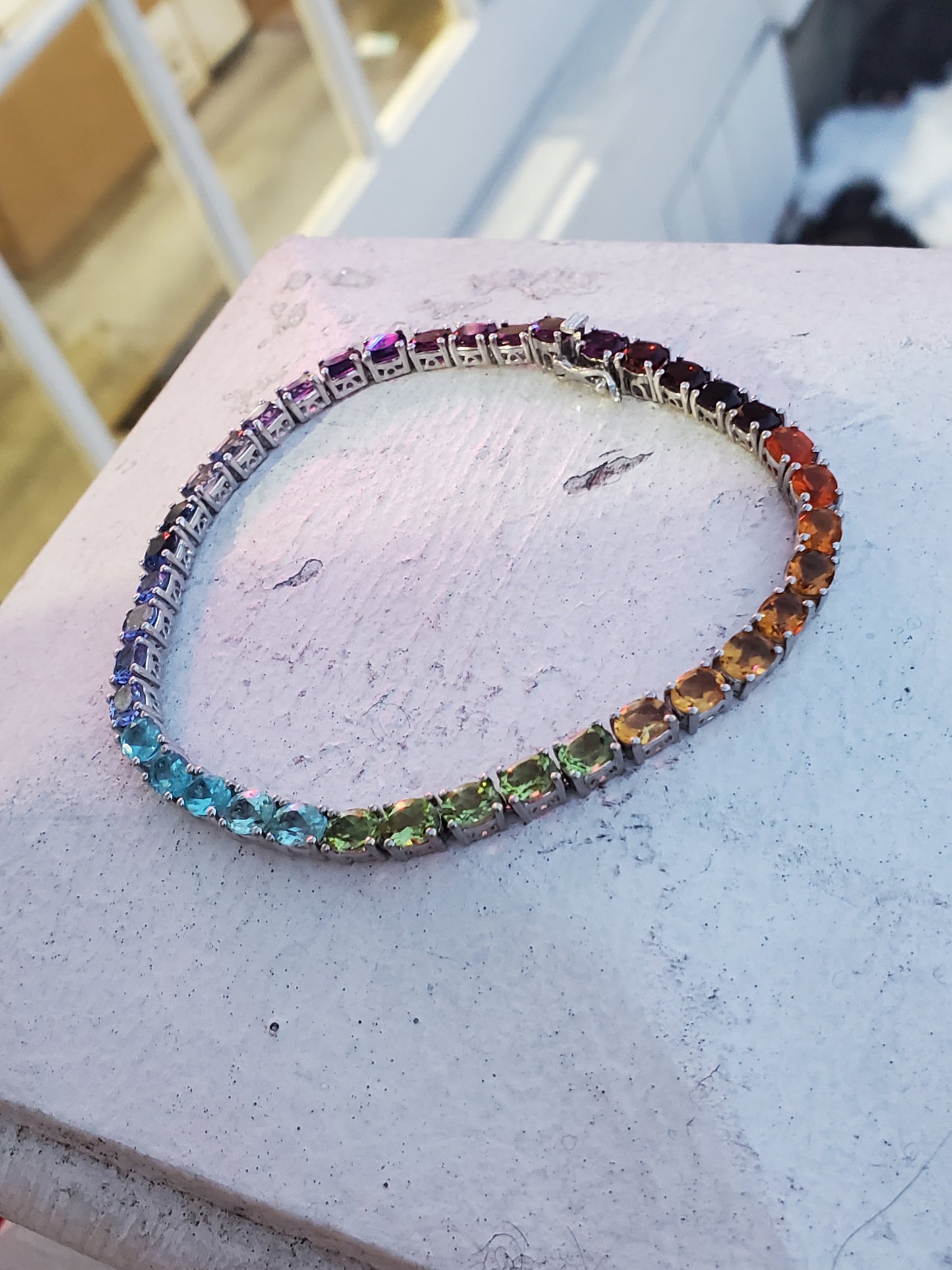 925 Sterling Silver Multi-Color Rainbow🌈 Gemstone Tennis Bracelet 8"