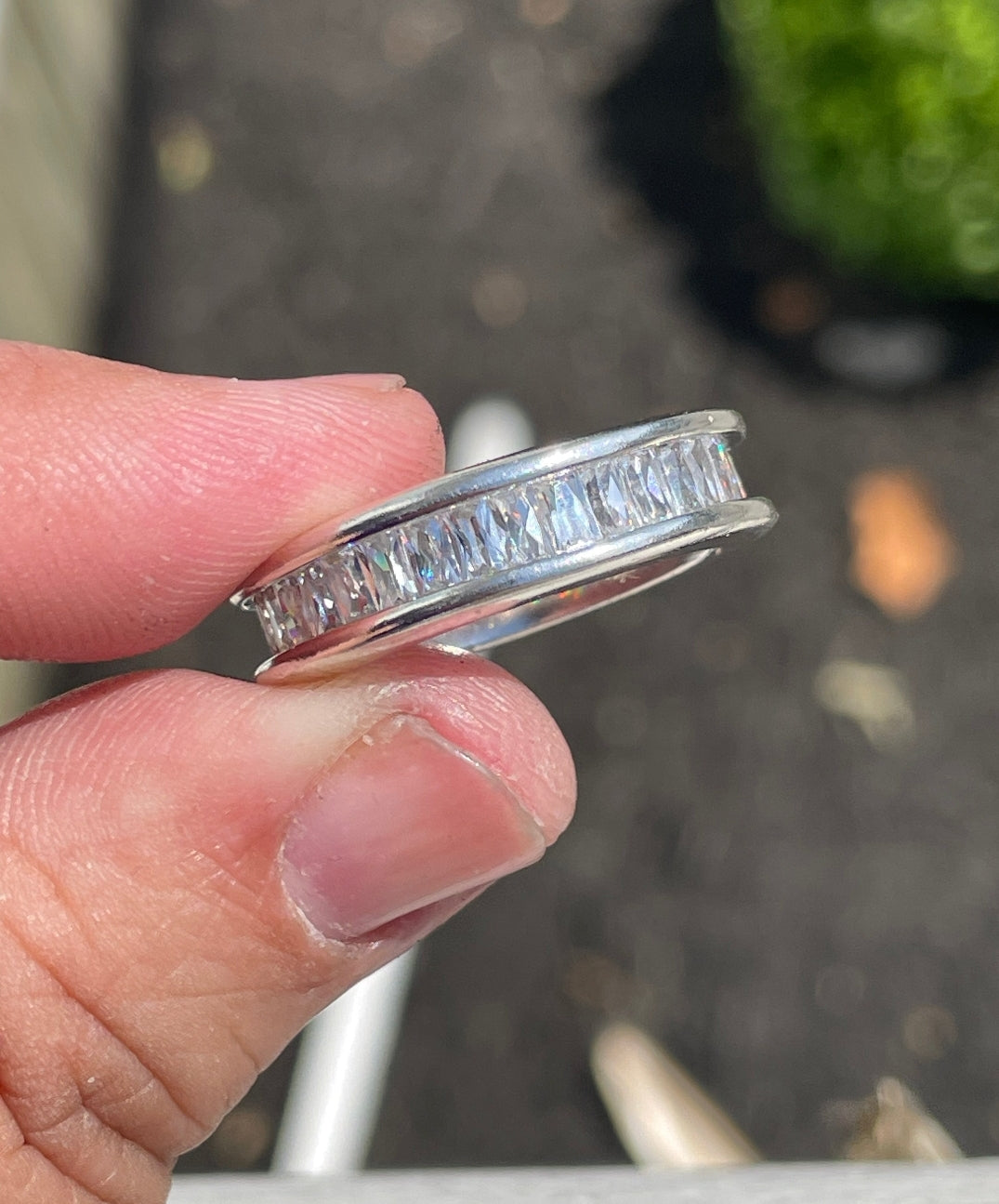 925 Sterling Silver Channel Set Baguette CZ Zirconia Eternity Band Ring