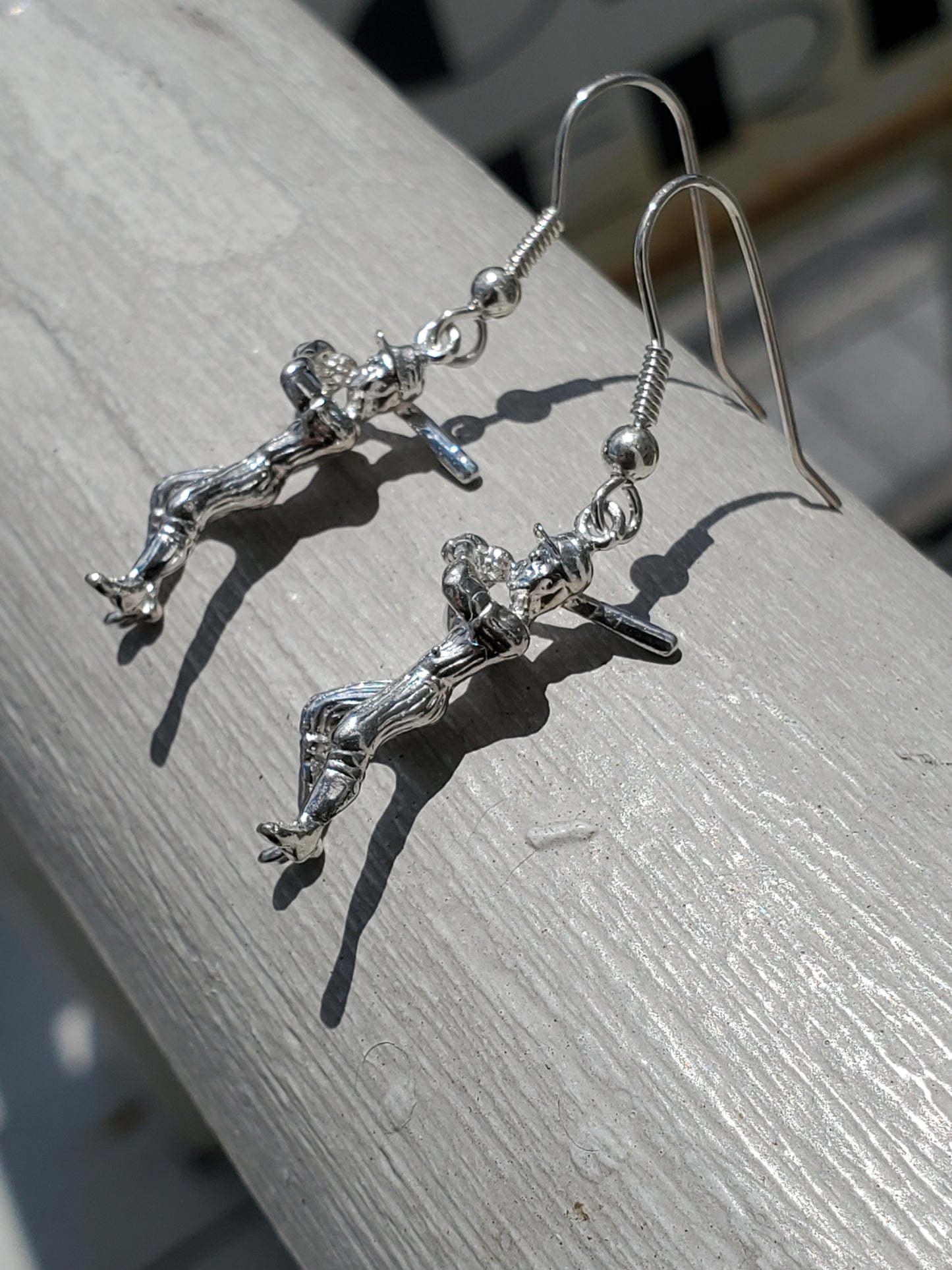 925 Sterling Silver Baseball Softball Player Batter Dangle Earrings
