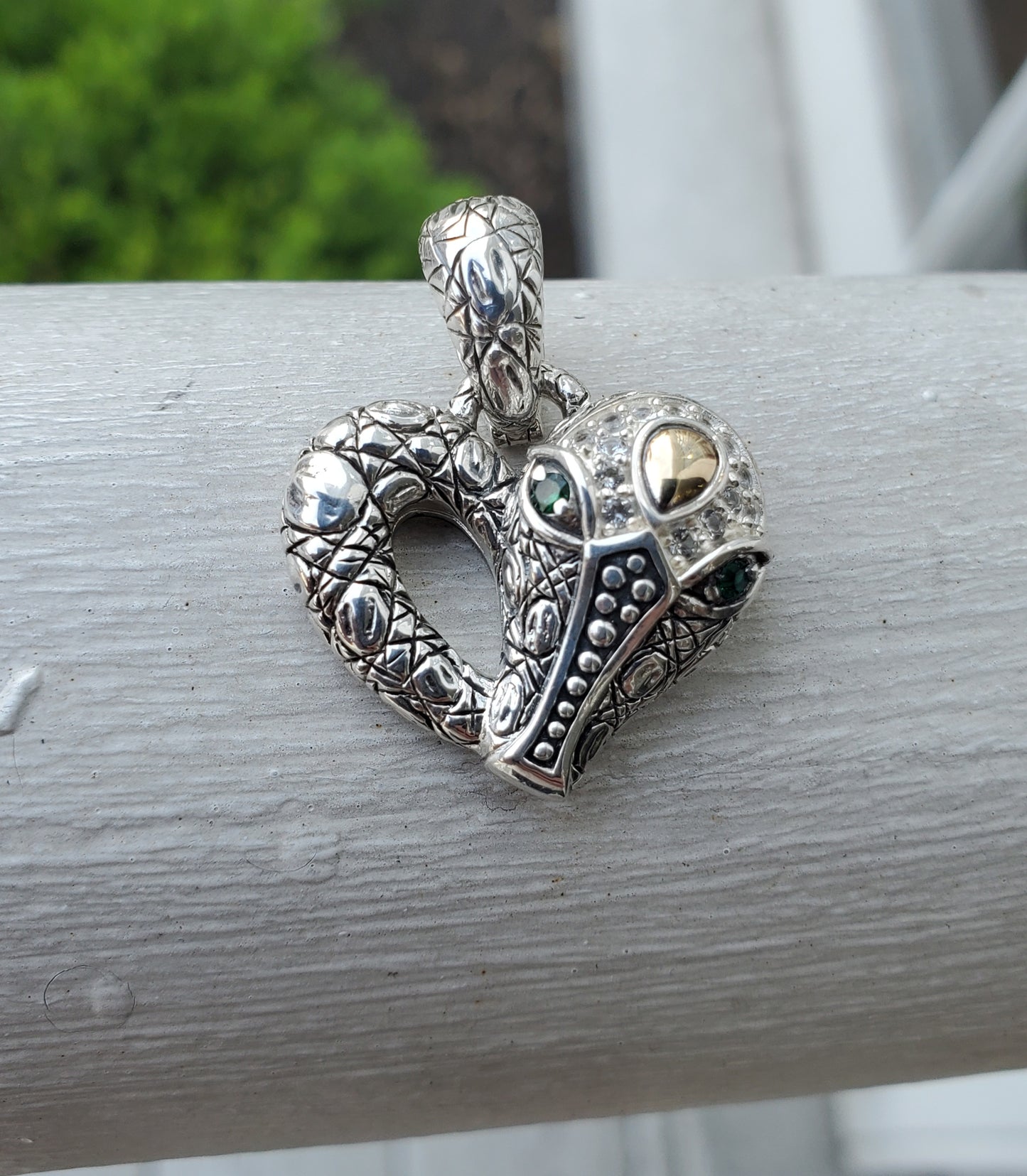 925 Sterling Silver & 14k Gold Designer John Hardy JAI Alligator Crocodile Head Heart Charm Pendant