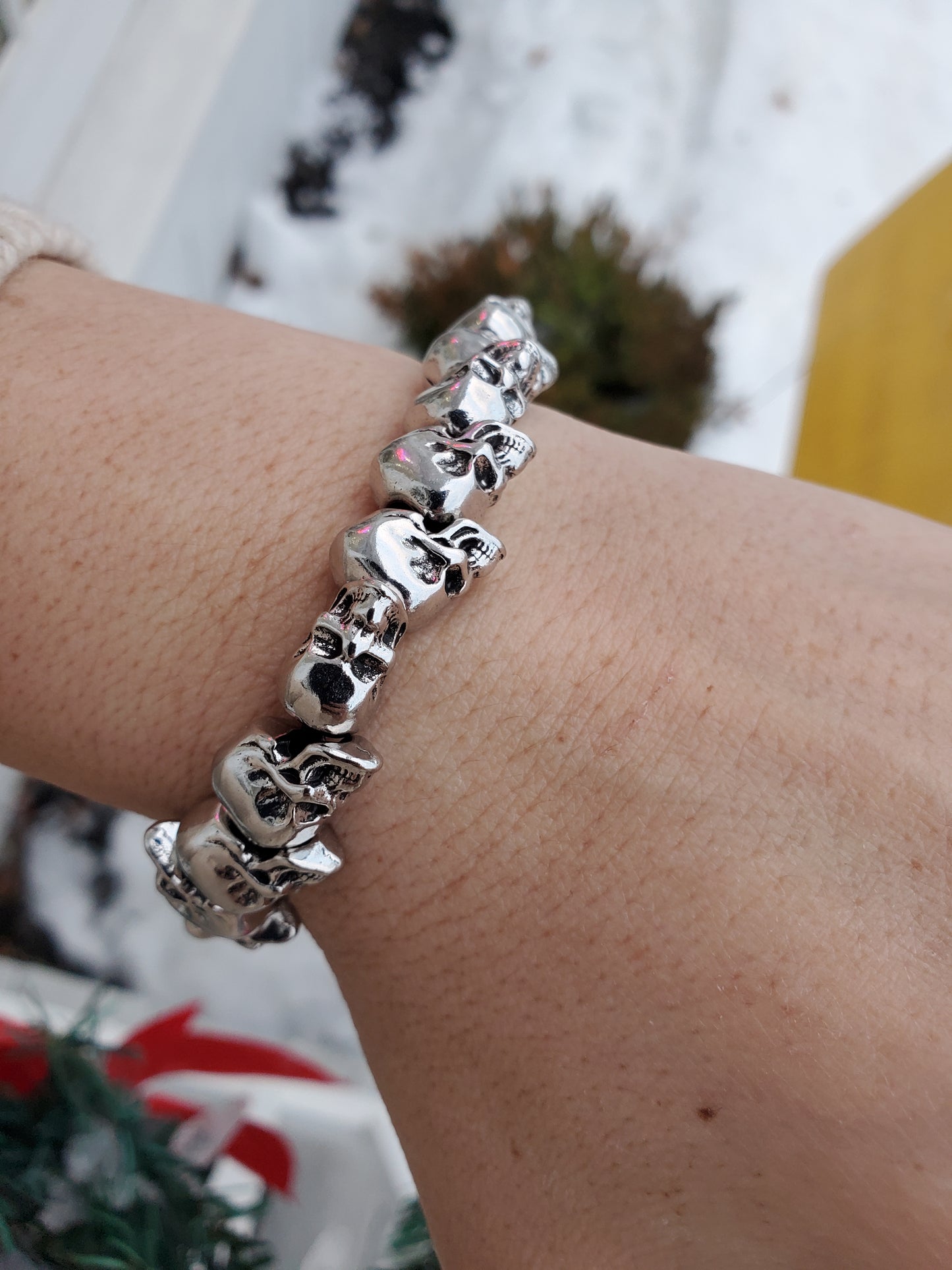 Stainless Steel Adjustable Stretch Unisex Skull Head Bracelet