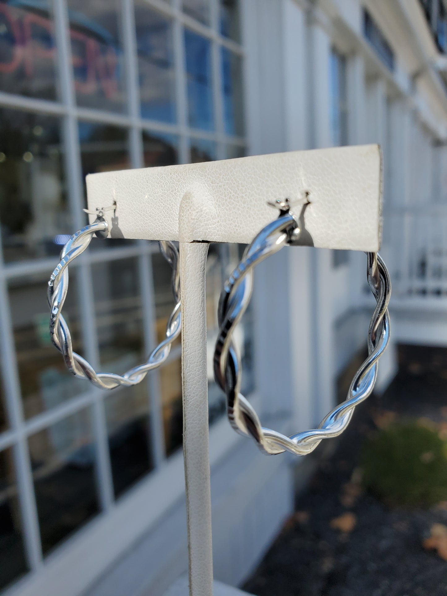 925 Sterling Silver 30mm Diamond Cut Twist Hoop Earrings