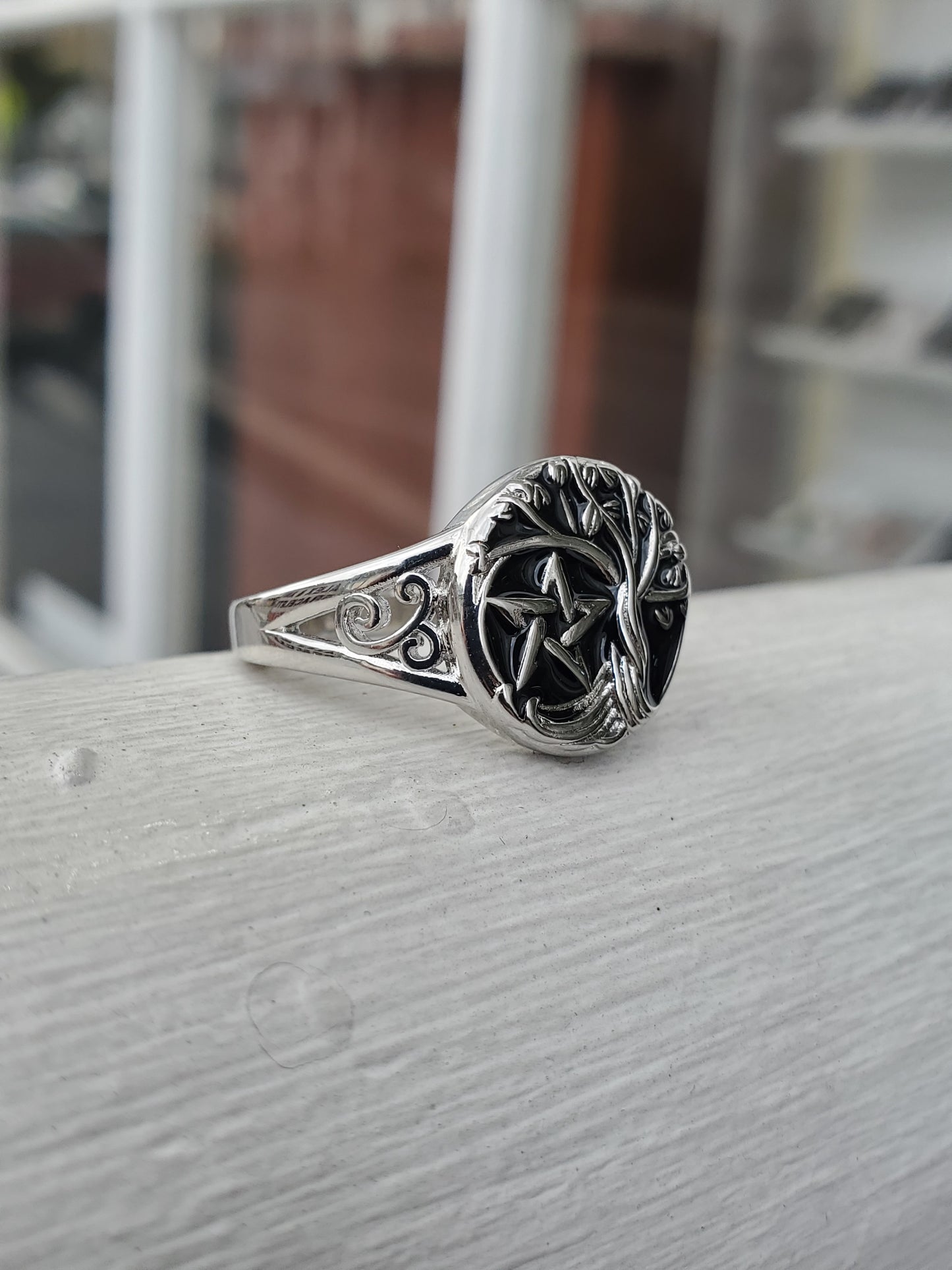 925 Sterling Silver Nature's Balance Wiccan Star Tree Ring