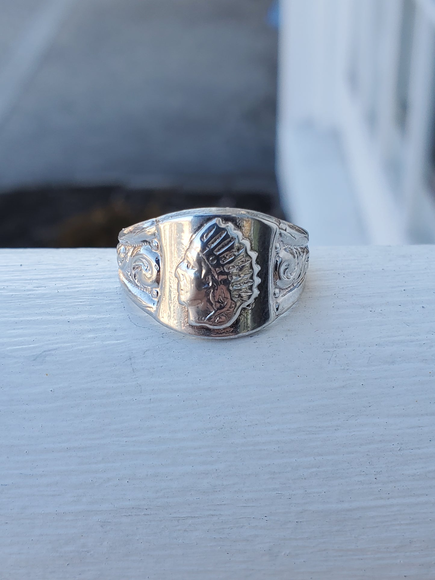 925 Sterling Silver Native American Indian Head Signet Ring