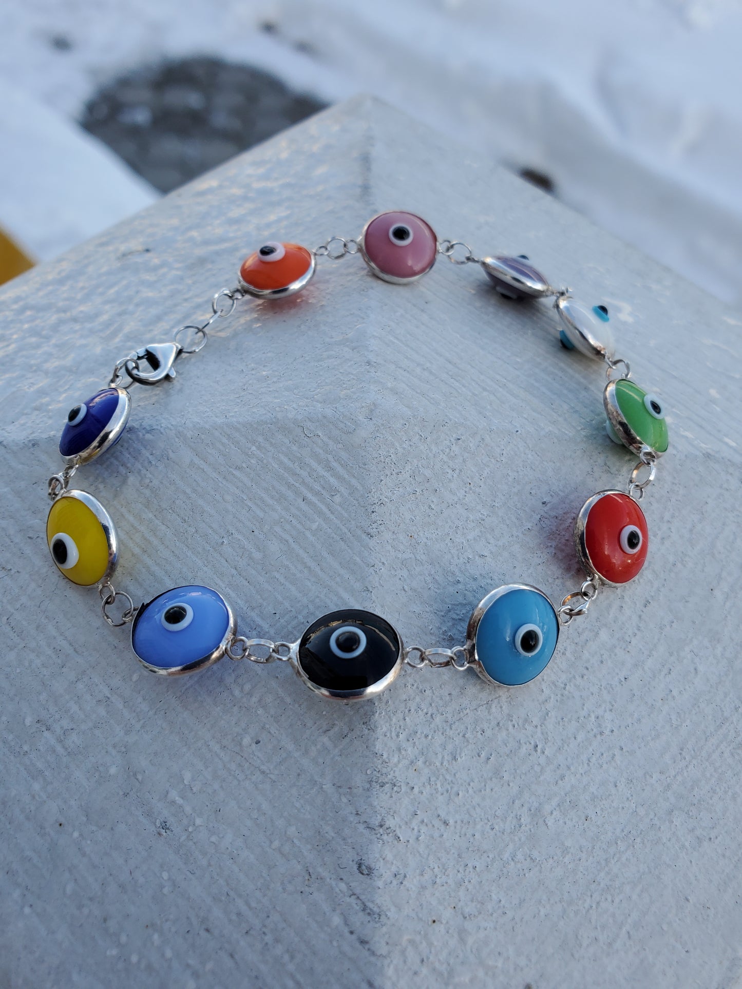925 Sterling Silver Multi-Color Evil Eye Protection Bracelet