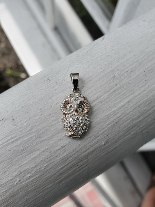 925 Sterling Silver Petite Owl CZ Zirconia Pendant Charm