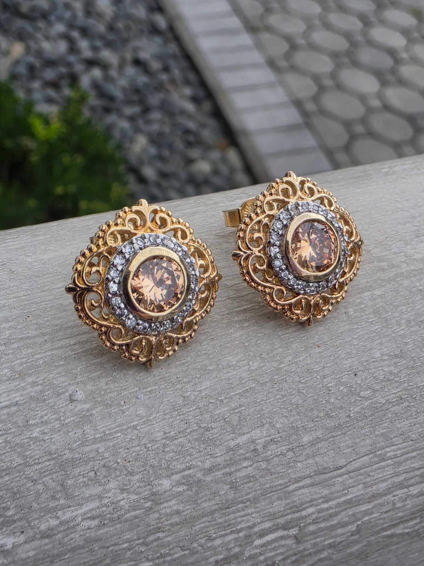 925 Sterling Silver Filigree Citrine Stud Earrings