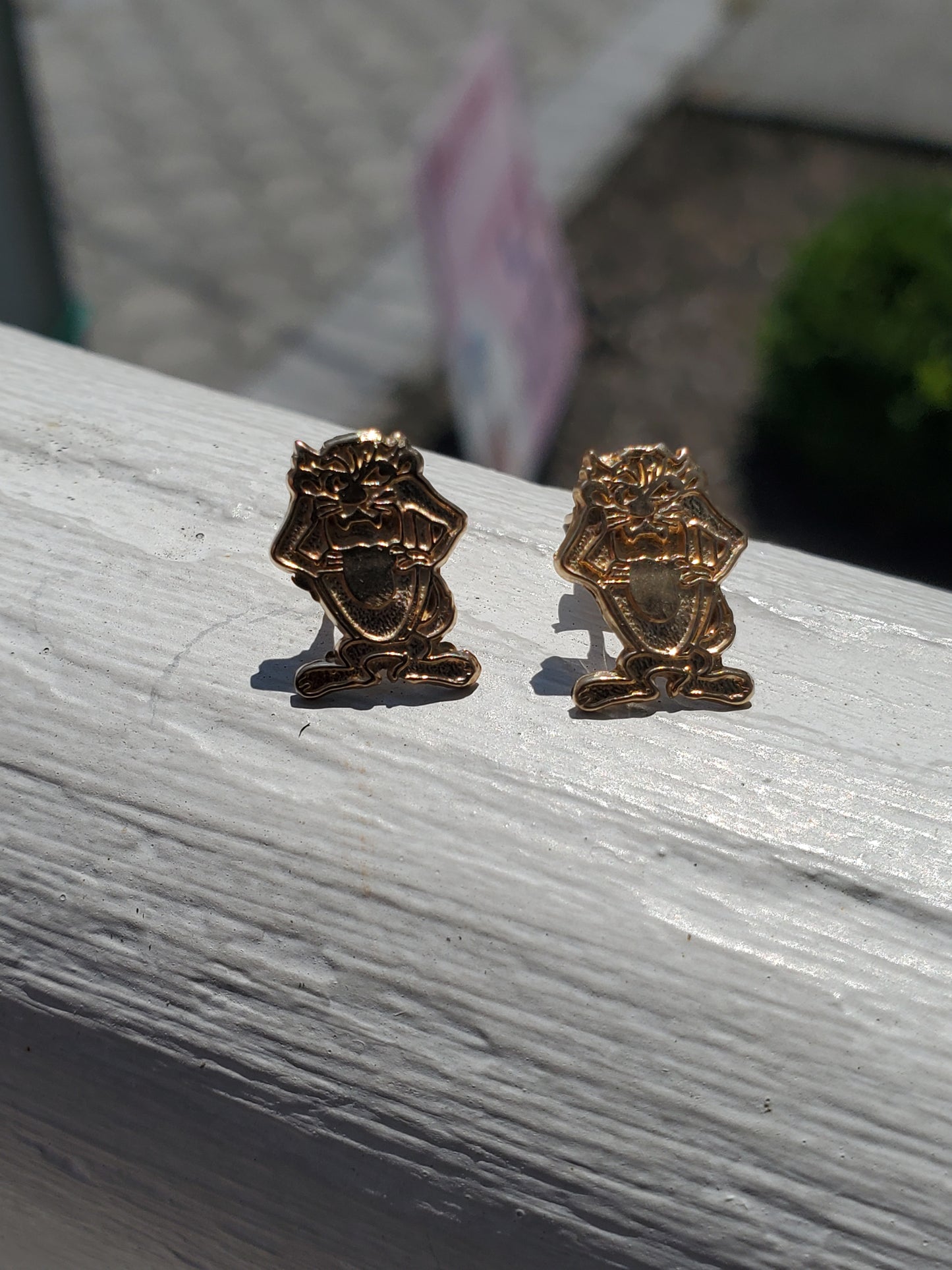 14k Solid Gold Vintage 90's Taz Tazmanian Devil Looney Tunes Charater Stud Earrings
