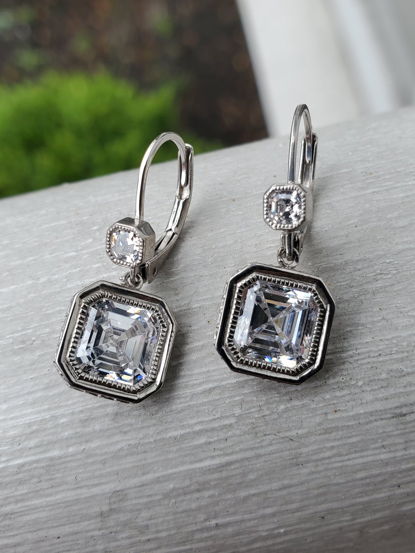925 Sterling Silver Sparkling Randiant Cut CZ Zirconia Dangling Earrings