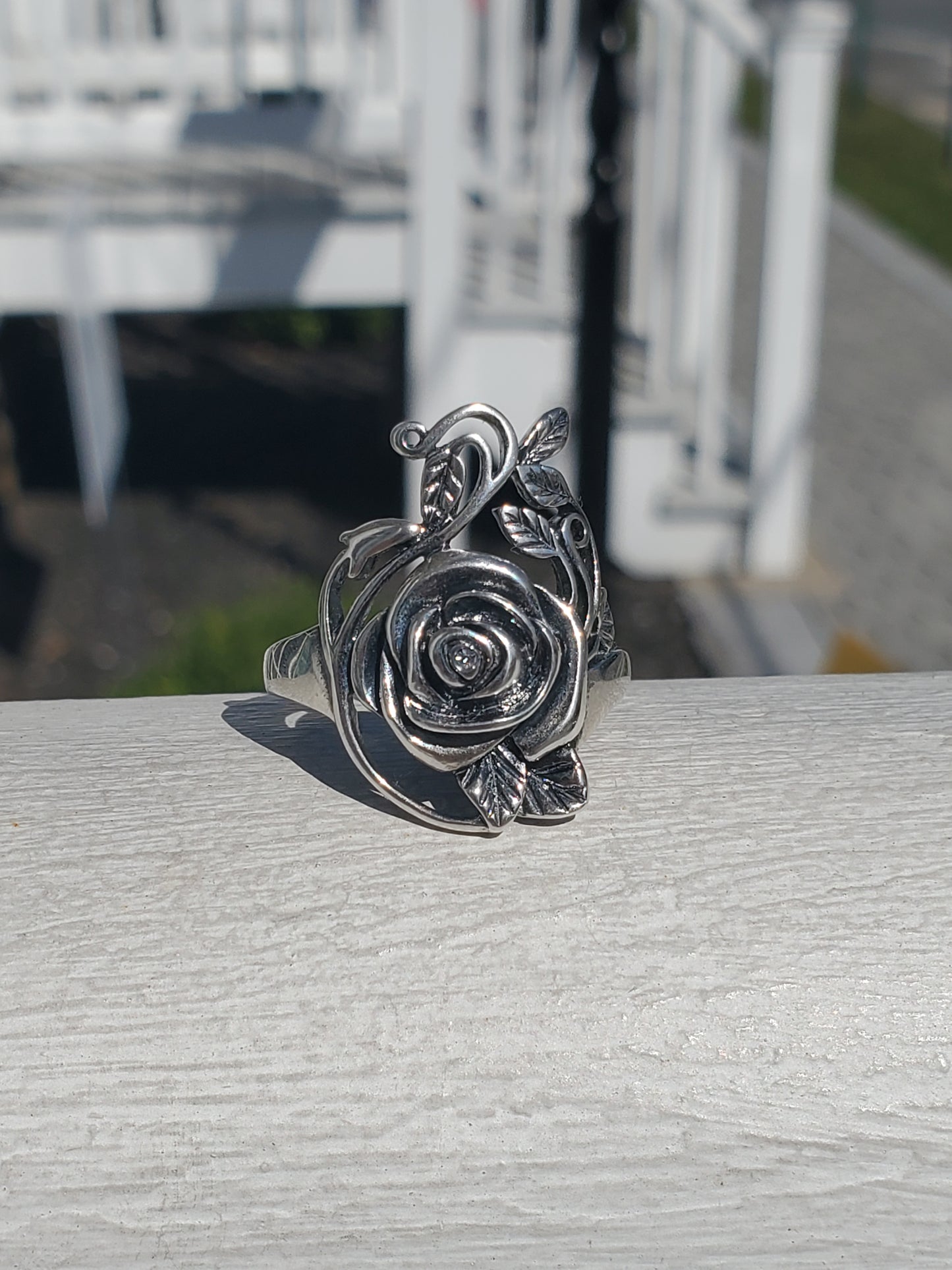 925 Sterling Silver Large Oxydized Blooming Rose 🌹 Ring