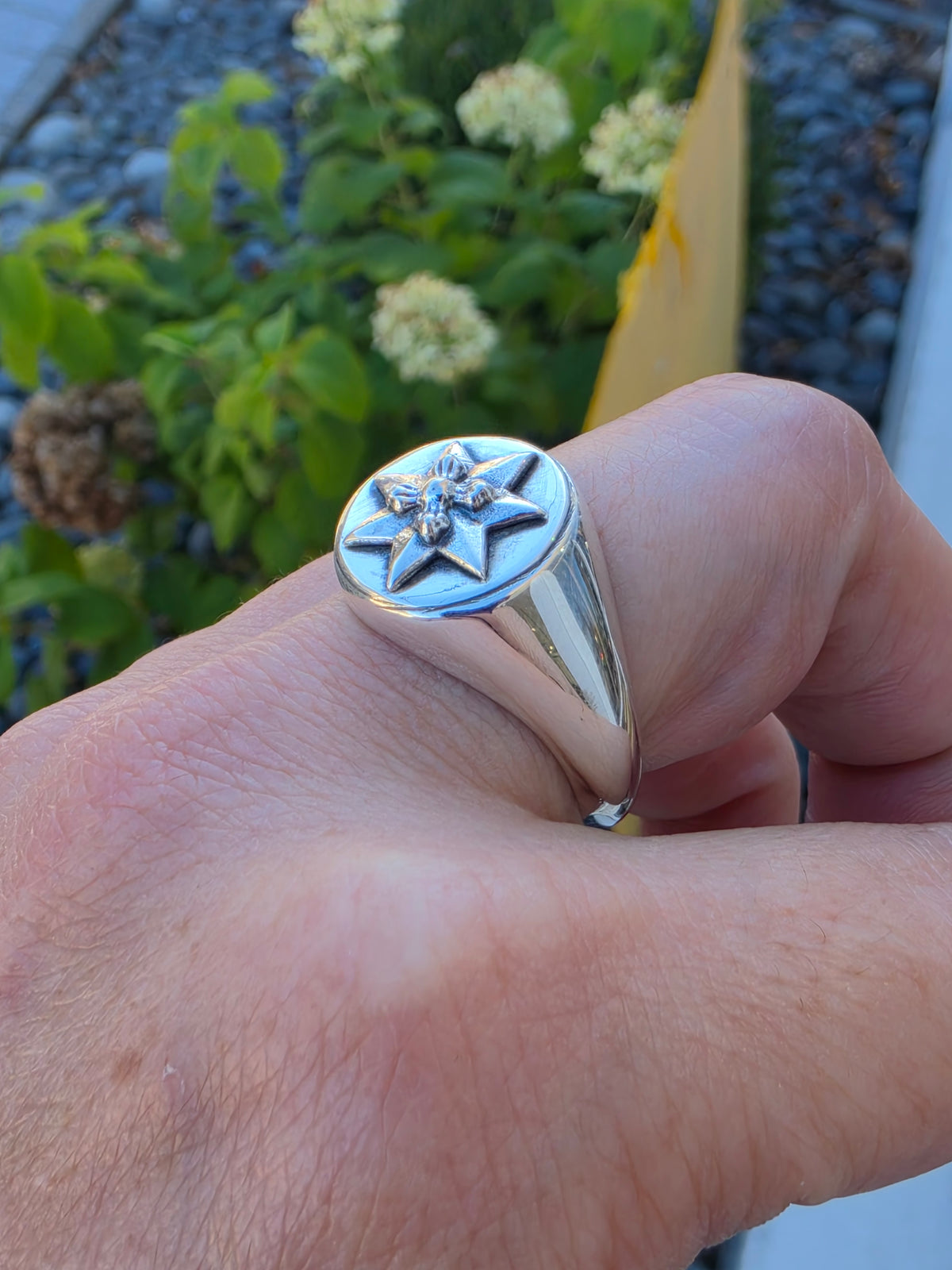 925 Sterling Silver Designer Chrome Hearts North Star Signet Ring