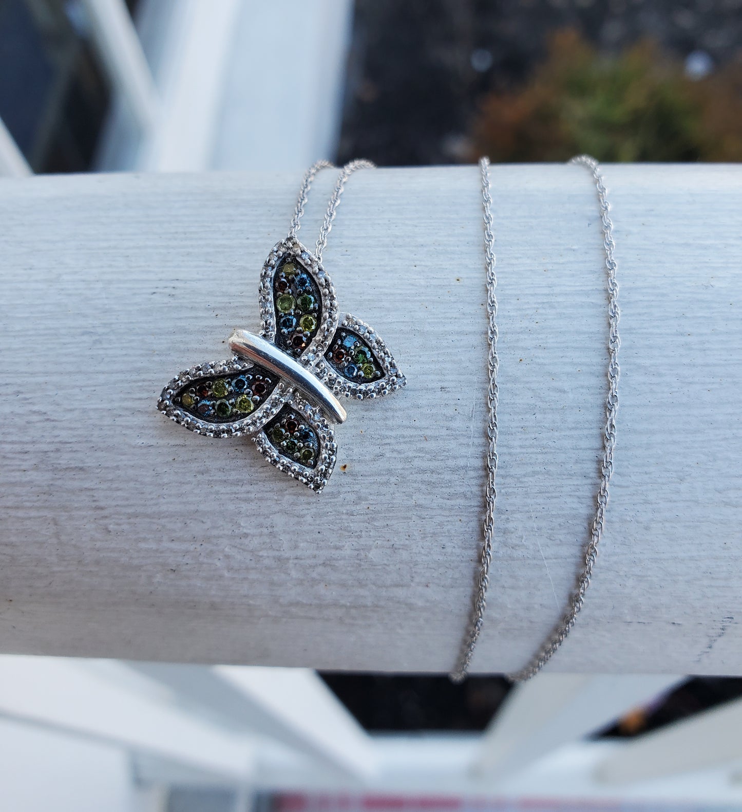 925 Sterling Silver 1tcw Multi-Color Diamond Butterfly Necklace