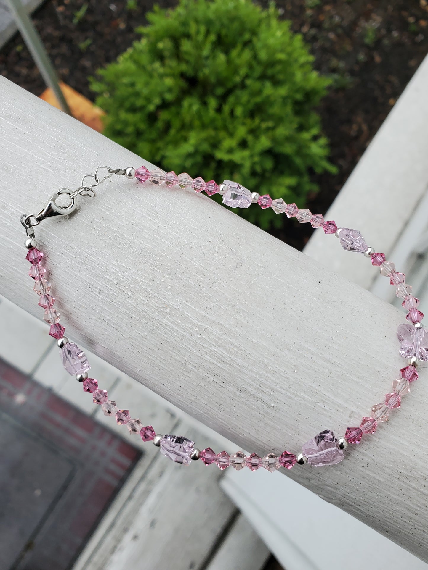925 Sterling Silver Handmade Pink Beaded Swarovski Crystal Butterfly Anklet