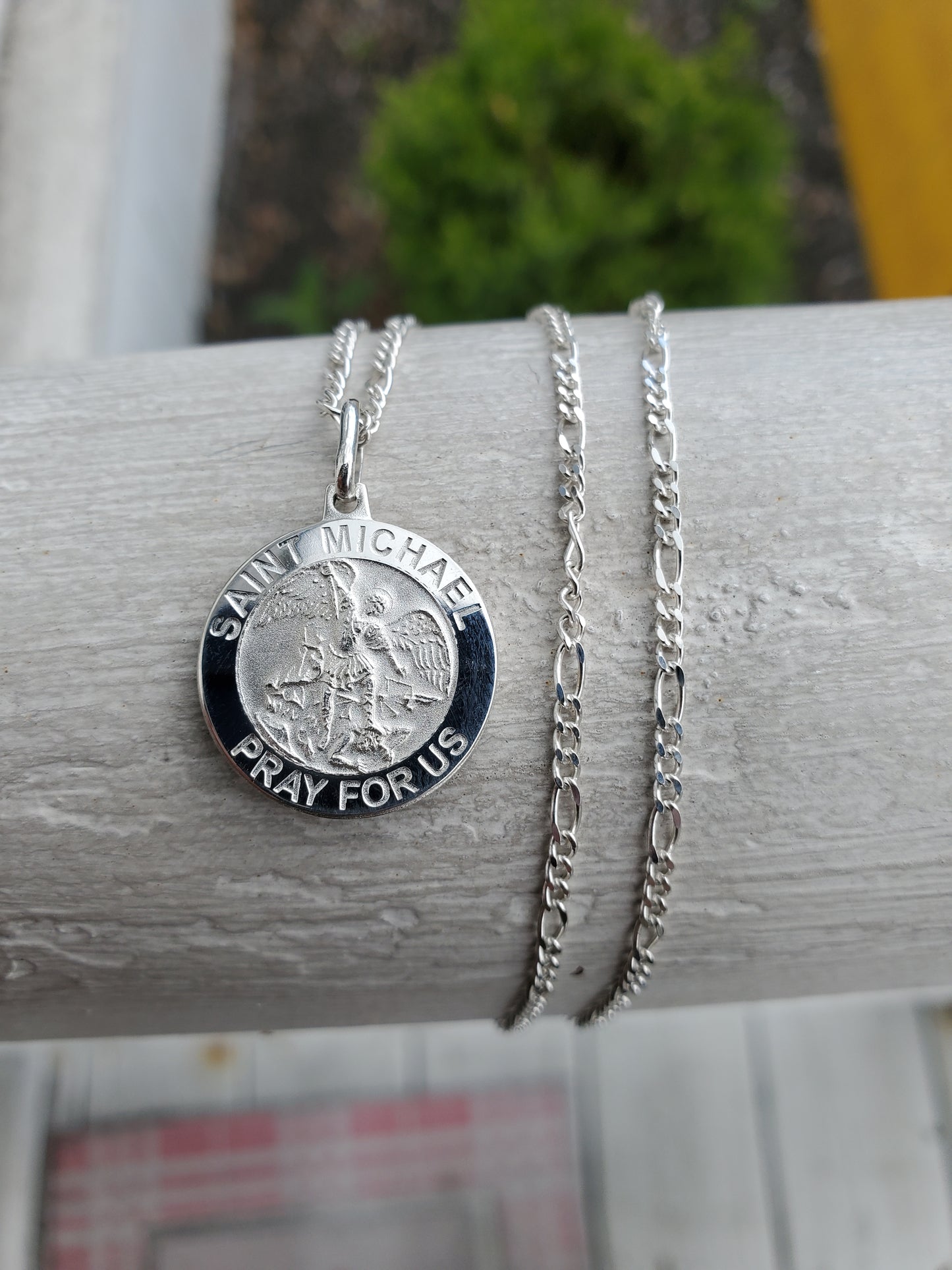 925 Sterling Silver Saint Michael Miraculous Metal Charm w/ 22" Figaro Link Chain