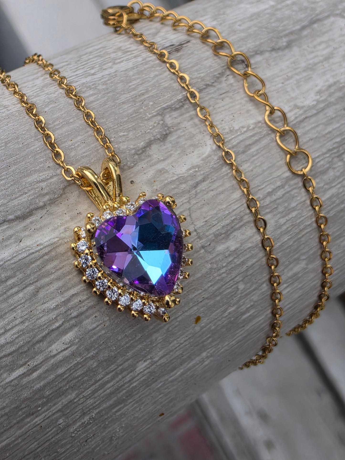 Stainless Steel Gold Plated Mystic Crystal Heart Necklace
