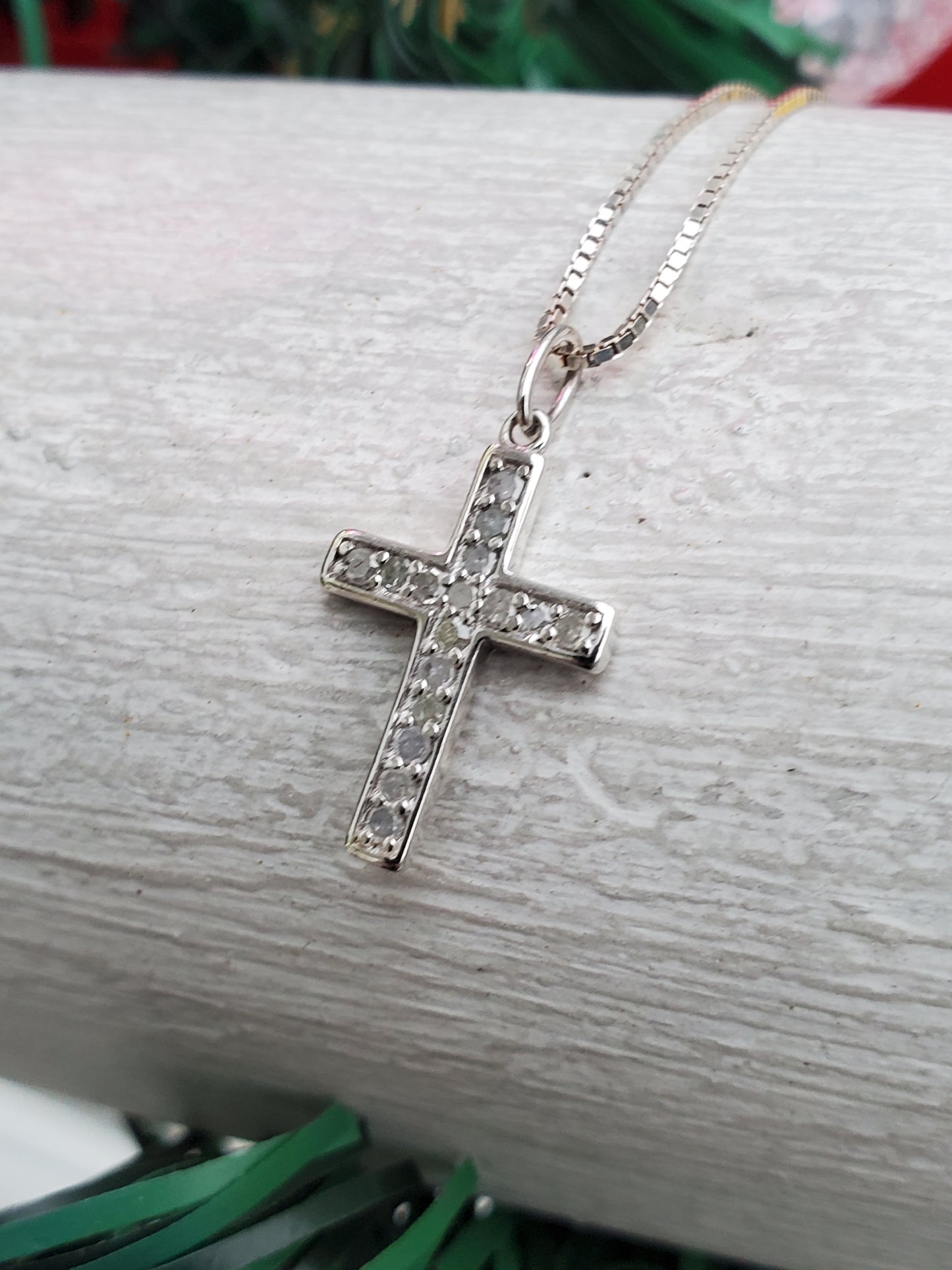 925 Sterling Silver Petite Genuine Natural Diamond Cross Pendant Necklace