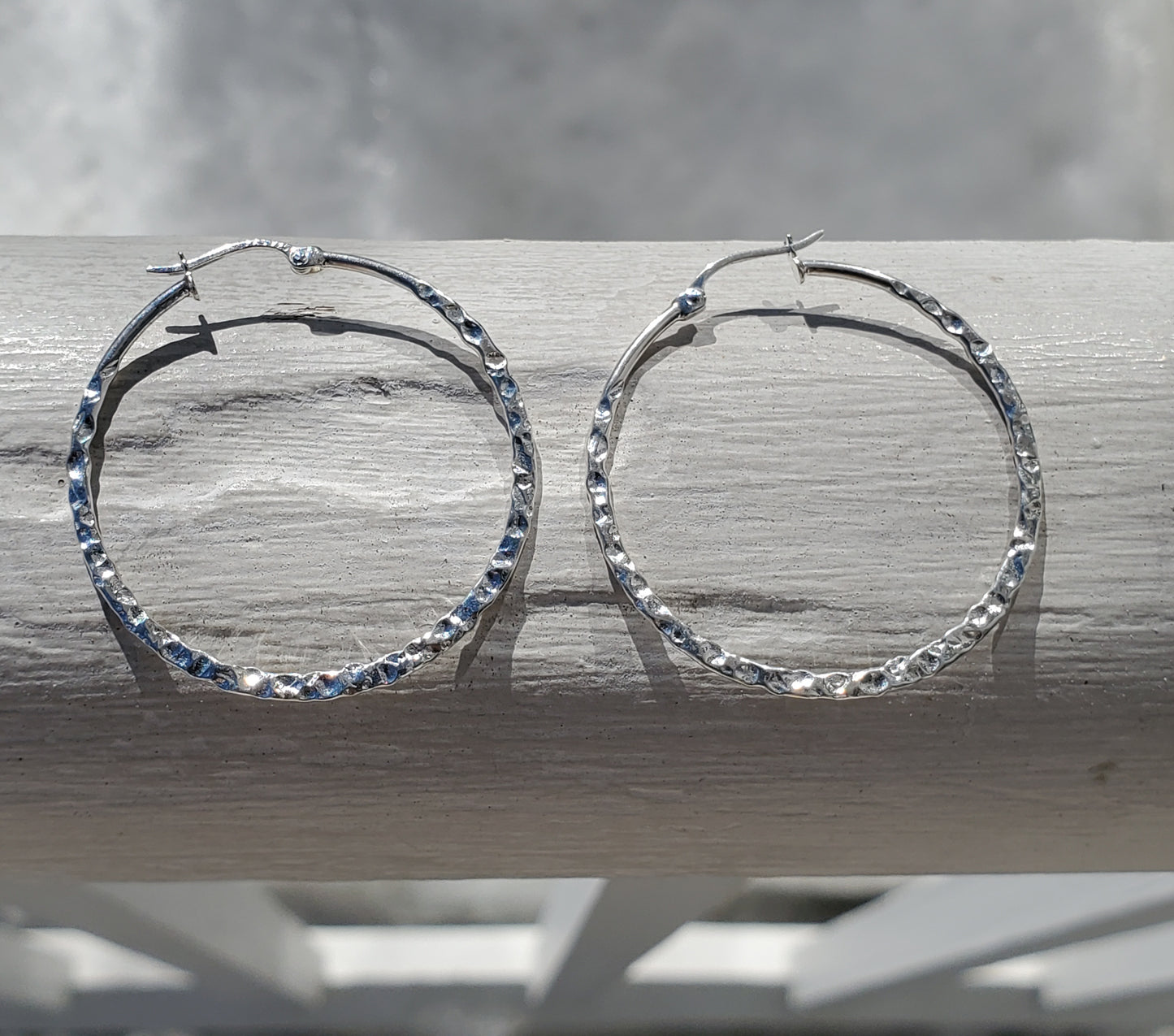 925 Sterling Silver 35mm Hammered Design Lightweight Hoop Earrings