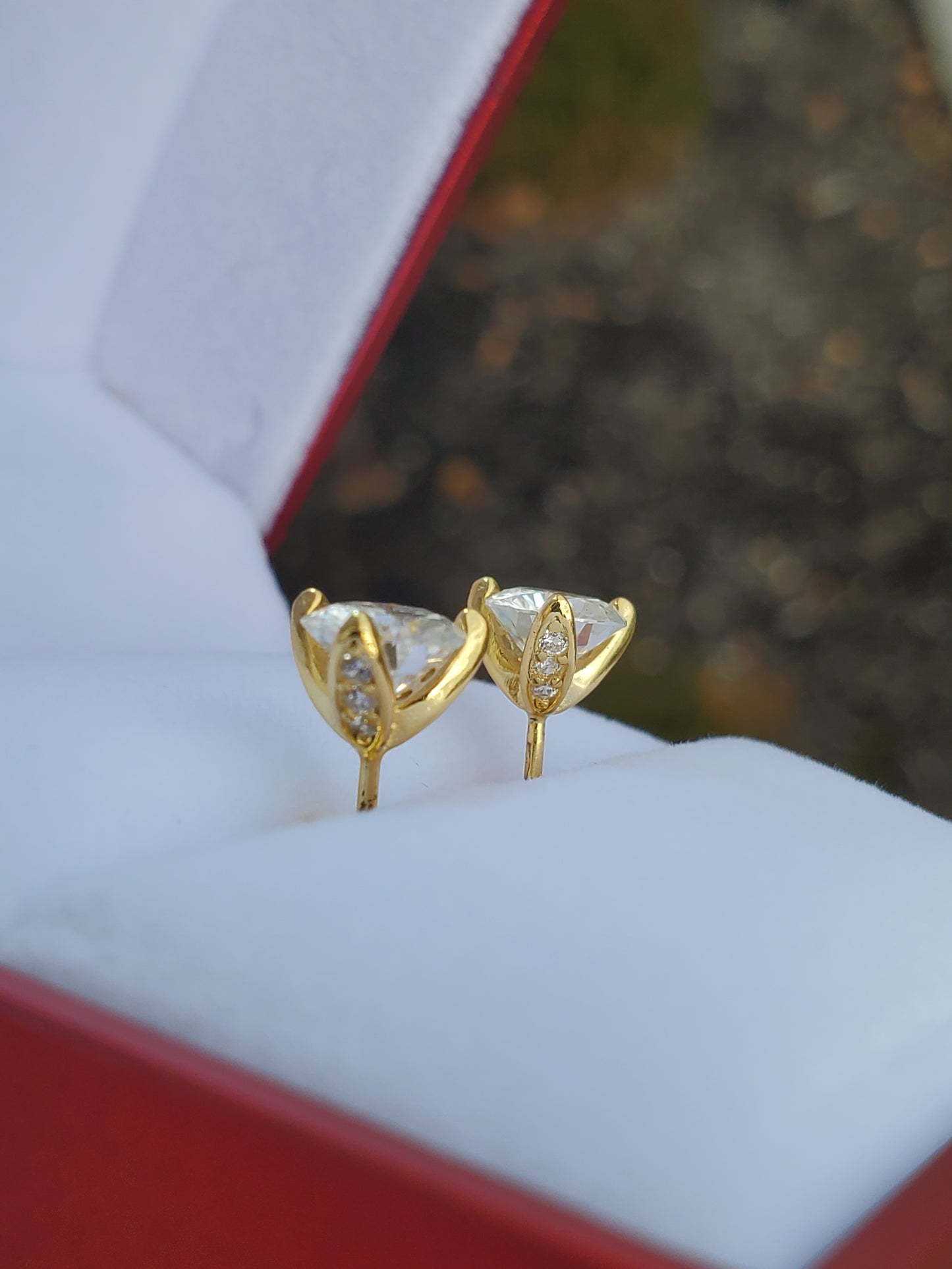 925 Sterling Silver Vermeil 2tcw Moissanite Diamond Fancy 3-Prong Setting Stud Post Earrings