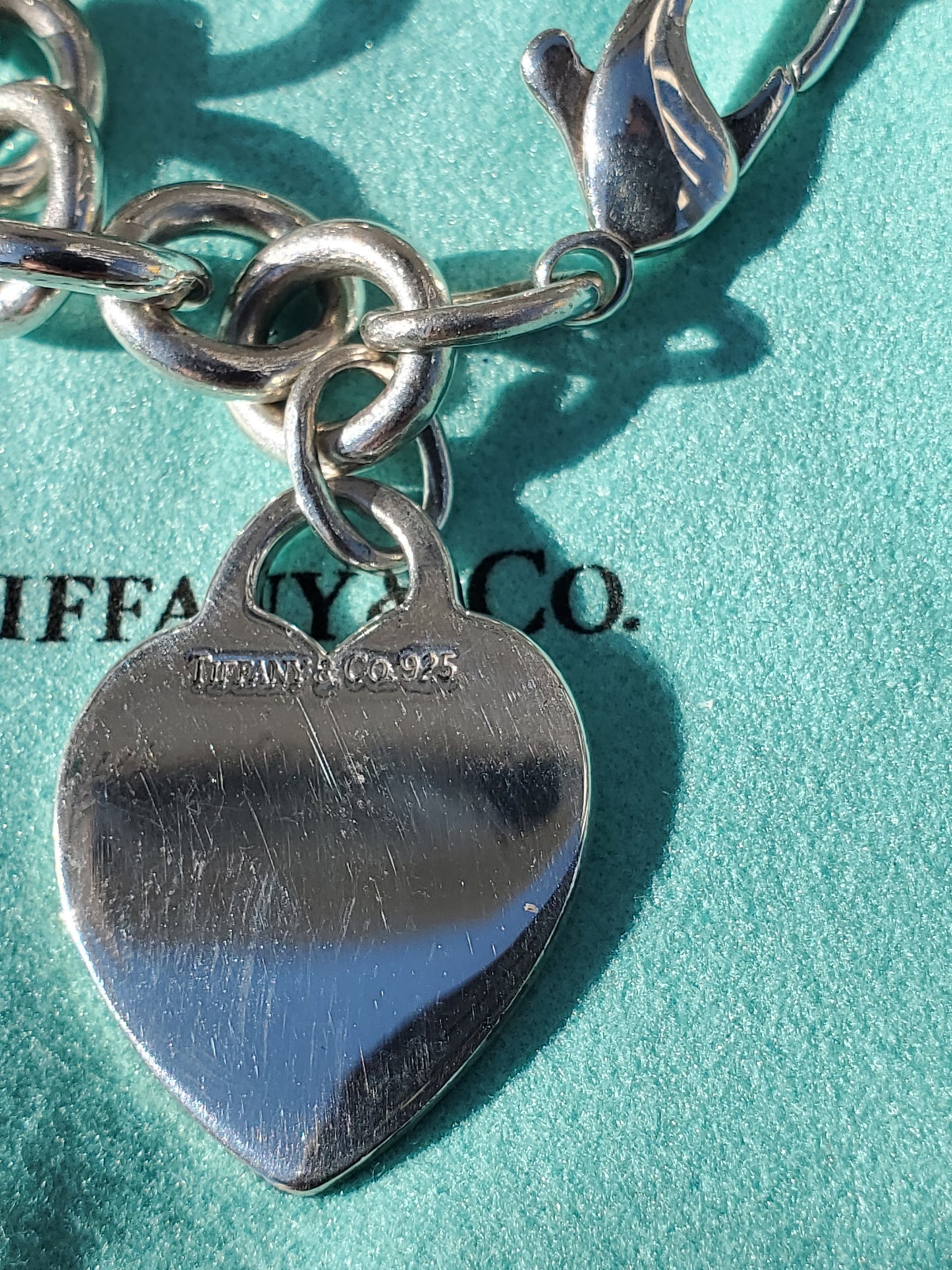 925 Sterling Silver Tiffany & Co. dangle heart tag chain link bracelet