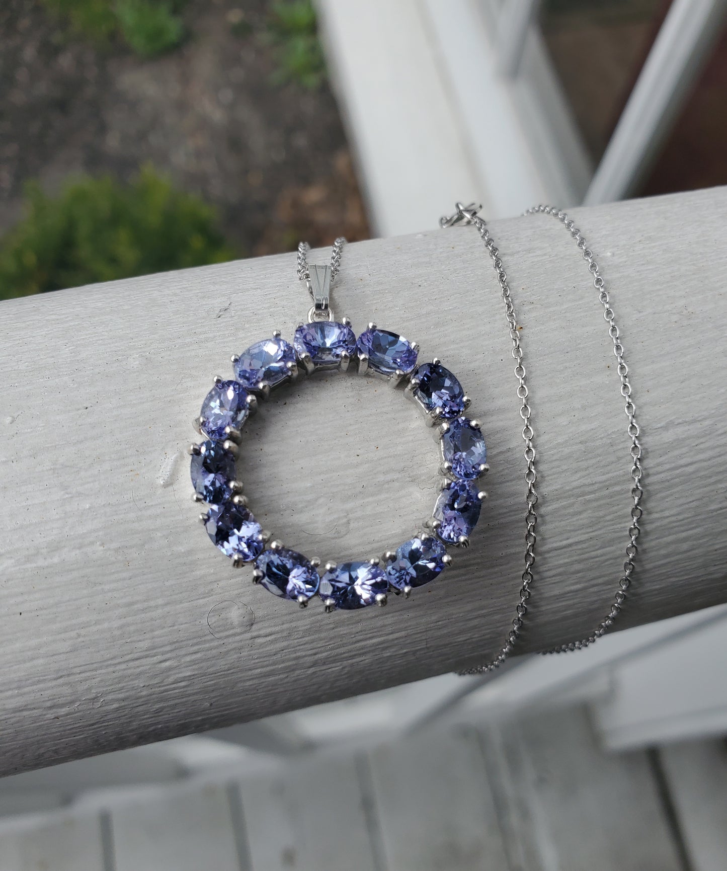 925 Sterling Silver 3 TCW Tanzanite Circle if Life Pendant Necklace