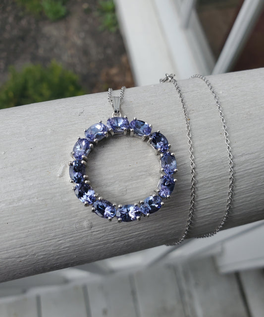 925 Sterling Silver 3 TCW Tanzanite Circle if Life Pendant Necklace