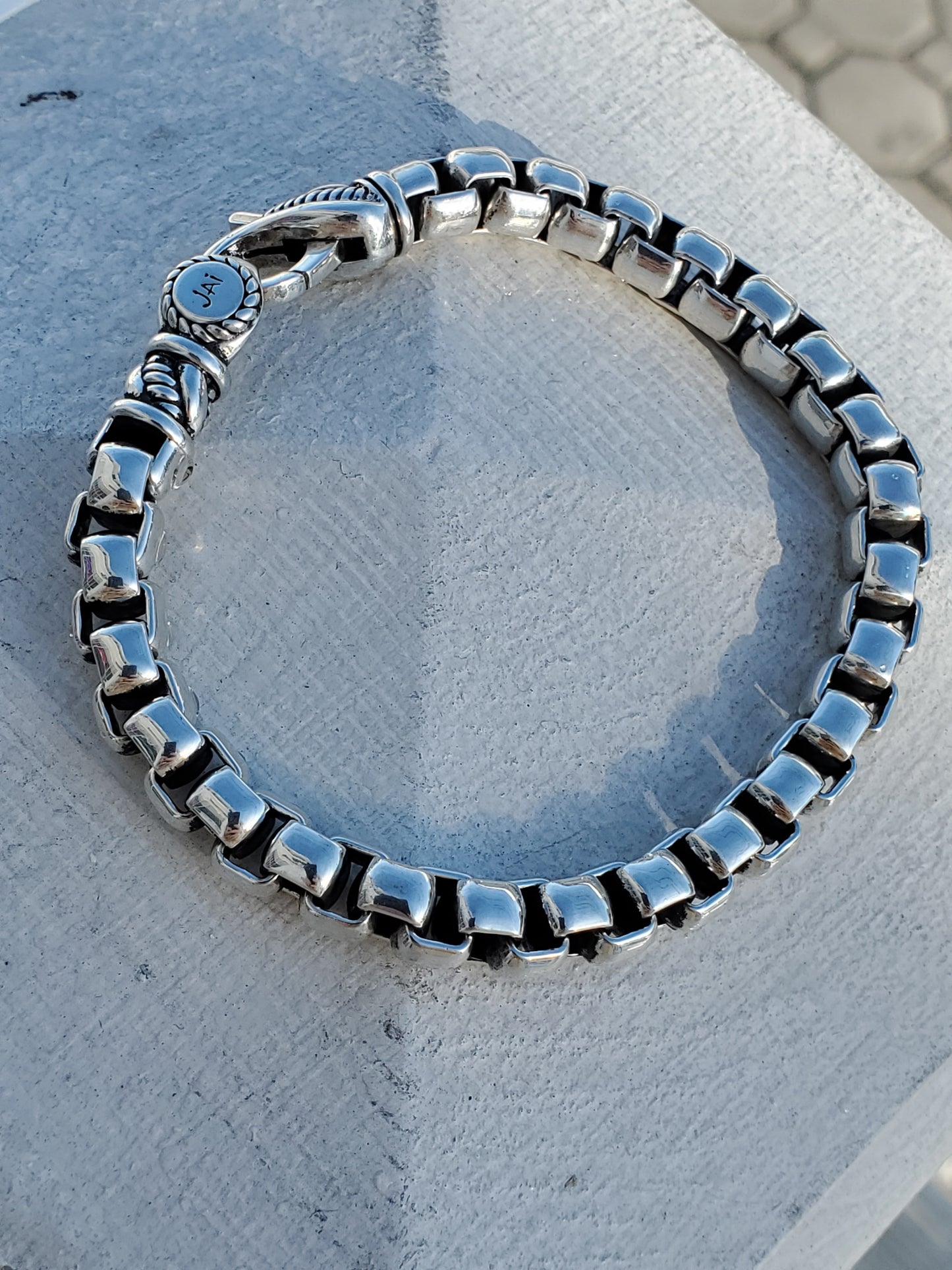 925 Sterling Silver Designer JAI John Hardy 7mm Rounded Box Chain Cable Bracelet