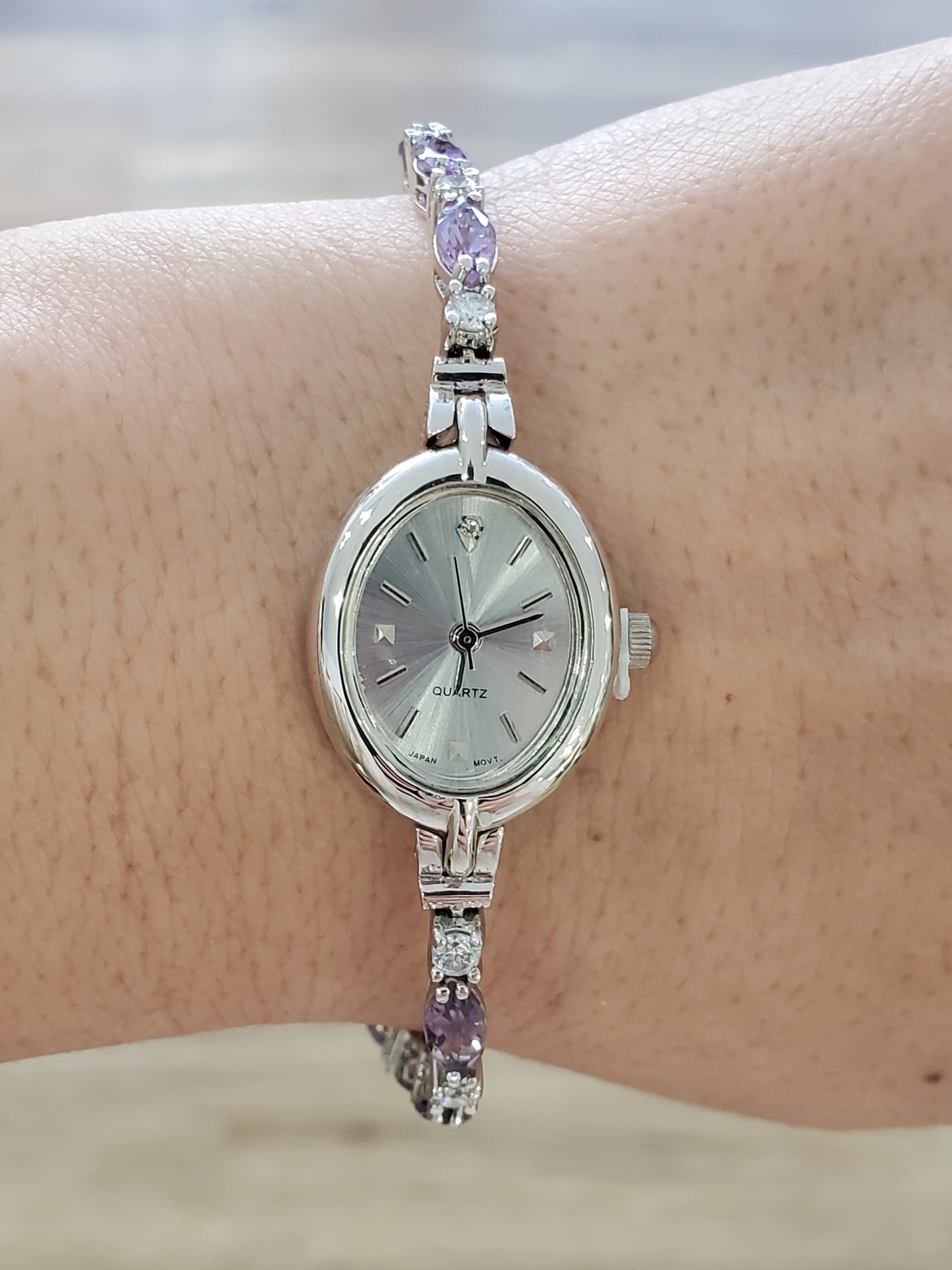 925 Sterling Silver Amethyst & CZ Zirconia Watch Tennis Bracelet
