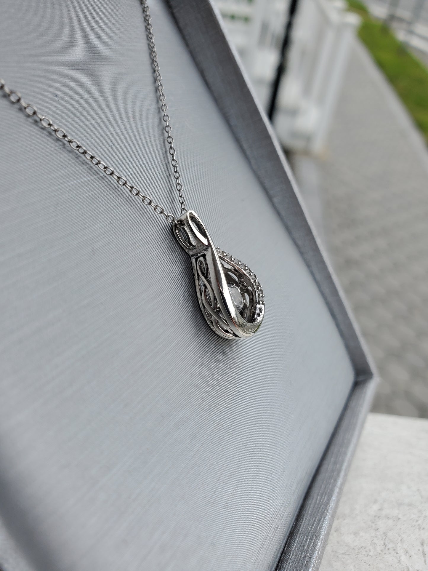 925 Sterling Silver Infinite Love Floating White Topaz Pendant Necklace