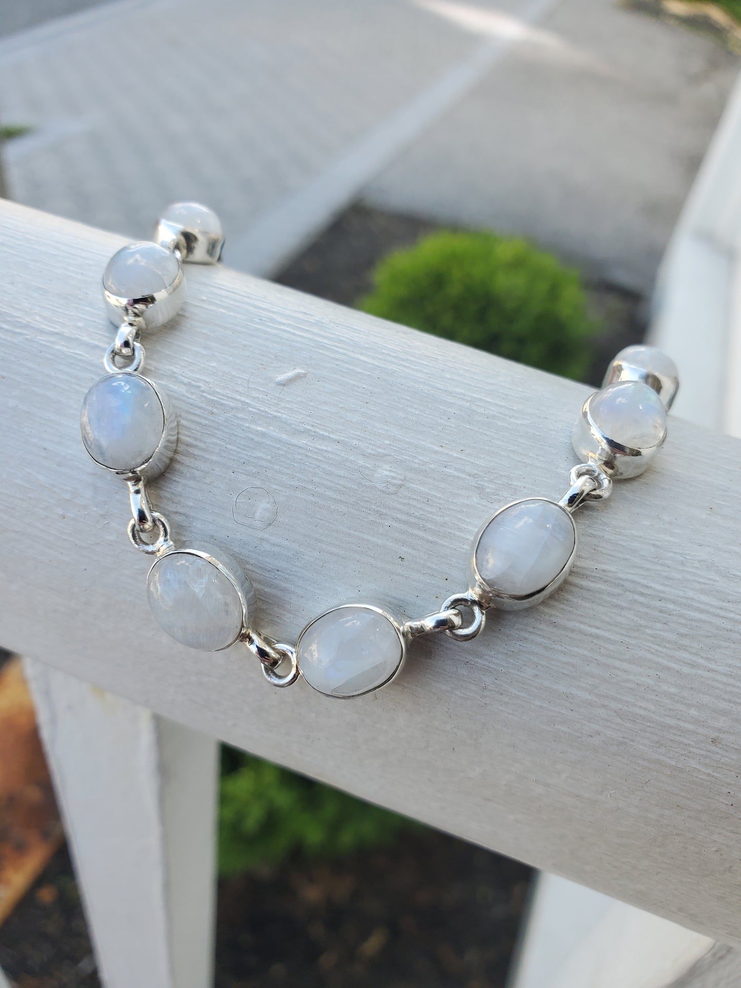 925 Sterling Silver Ladies Bezel Set Moonstone Toggle Bracelet Adj 7"-8"