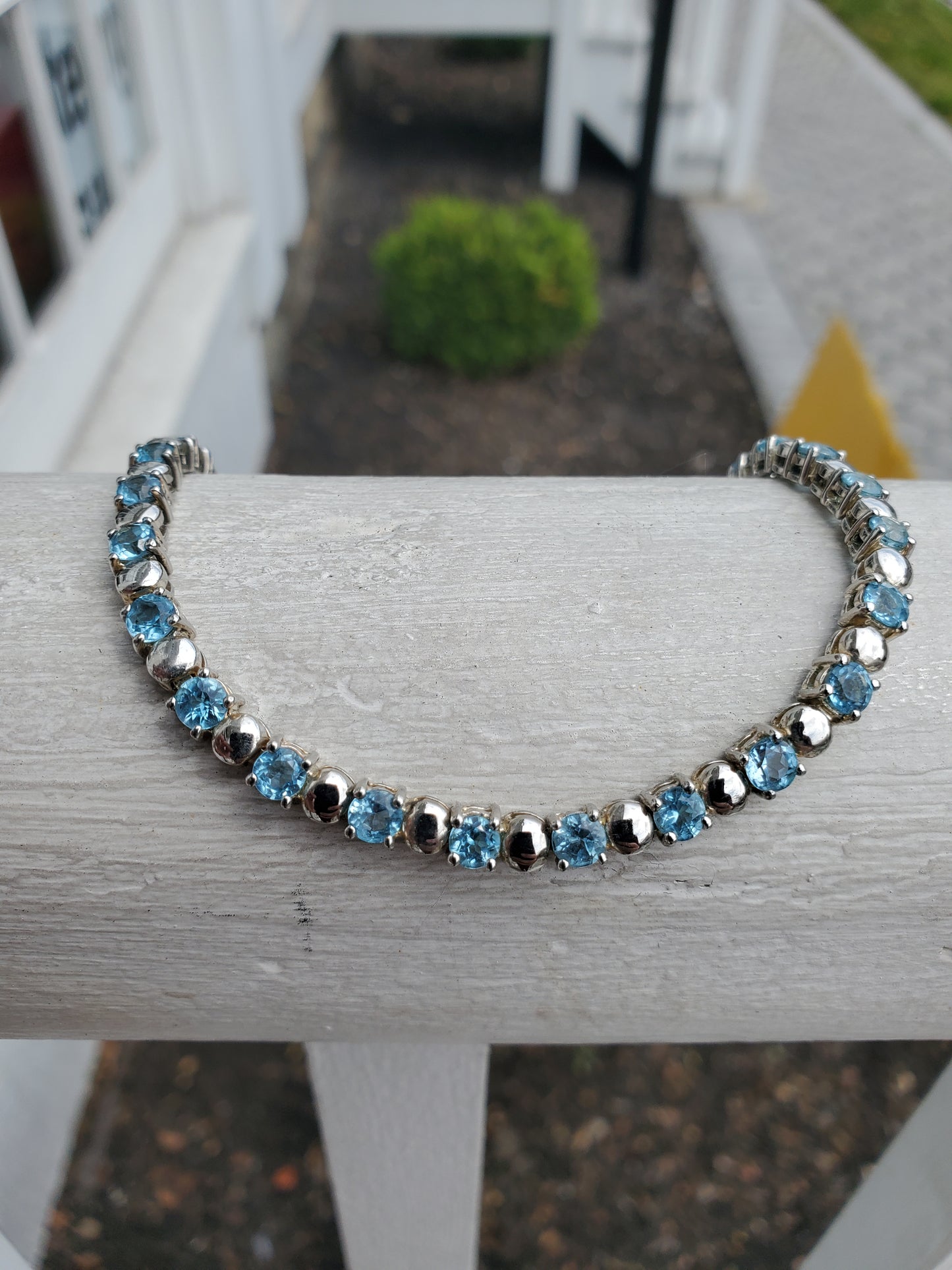 925 Sterling Silver Blue Topaz Tennis Bracelet 7.25”