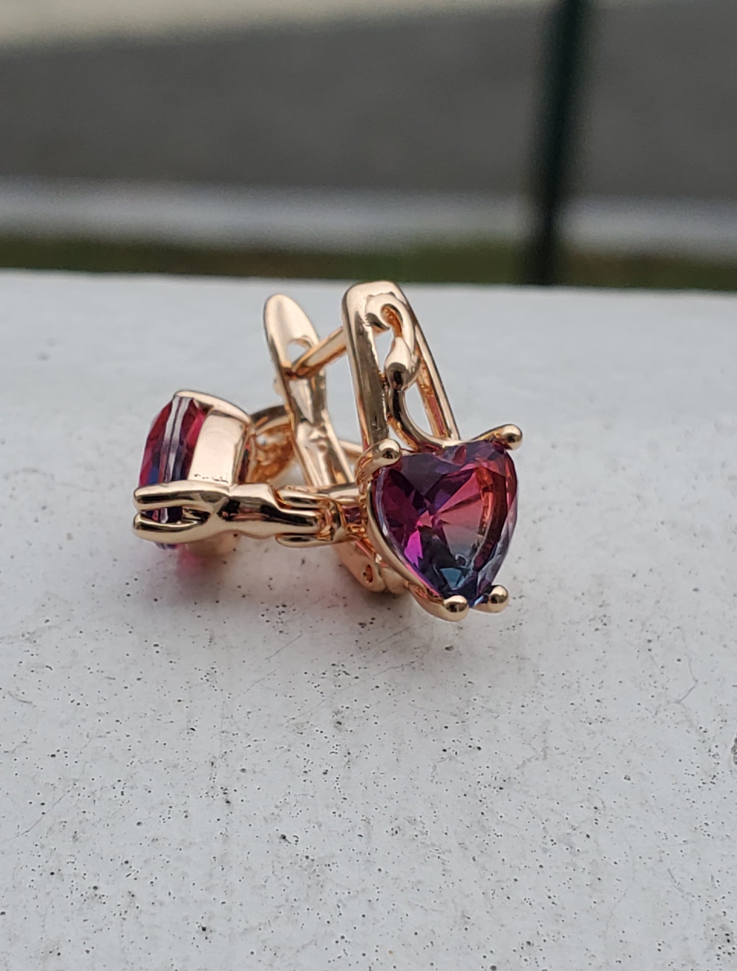 Stainless Steel Goldplated Bi-color Quartz Heart Huggie Hoop Earrings