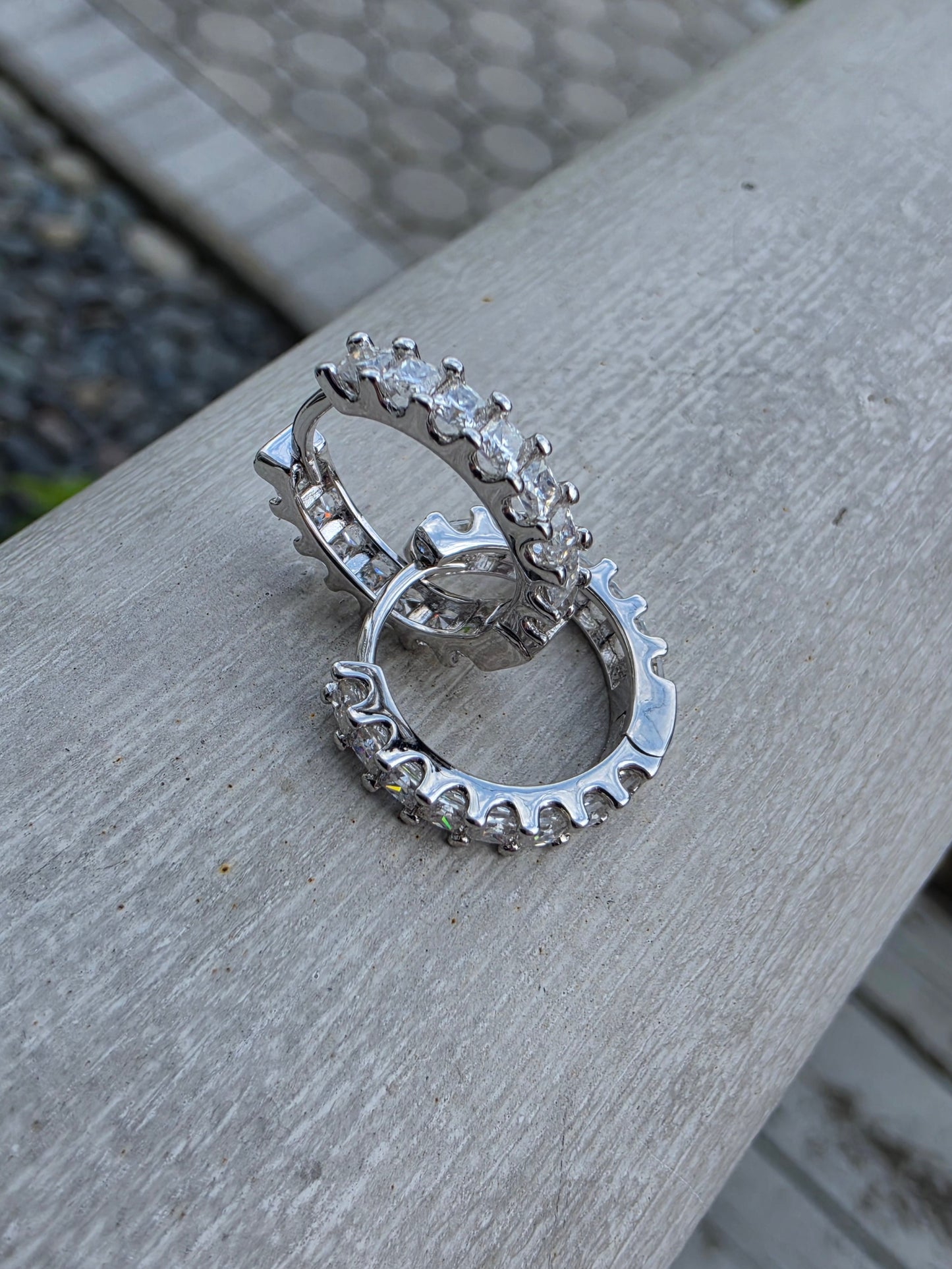 925 Sterling Silver Princess Cut Moissanite Huggie Hoop Earrings