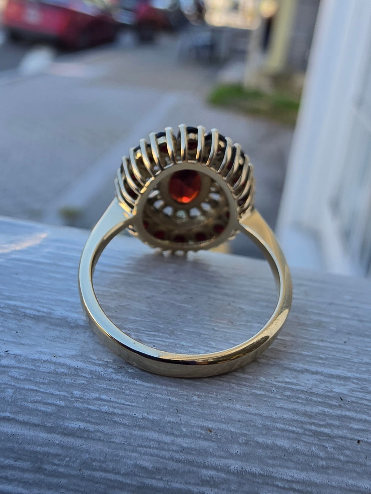 14k Solid Gold Vintage Handmade Oval & Round Natural Garnet Ring