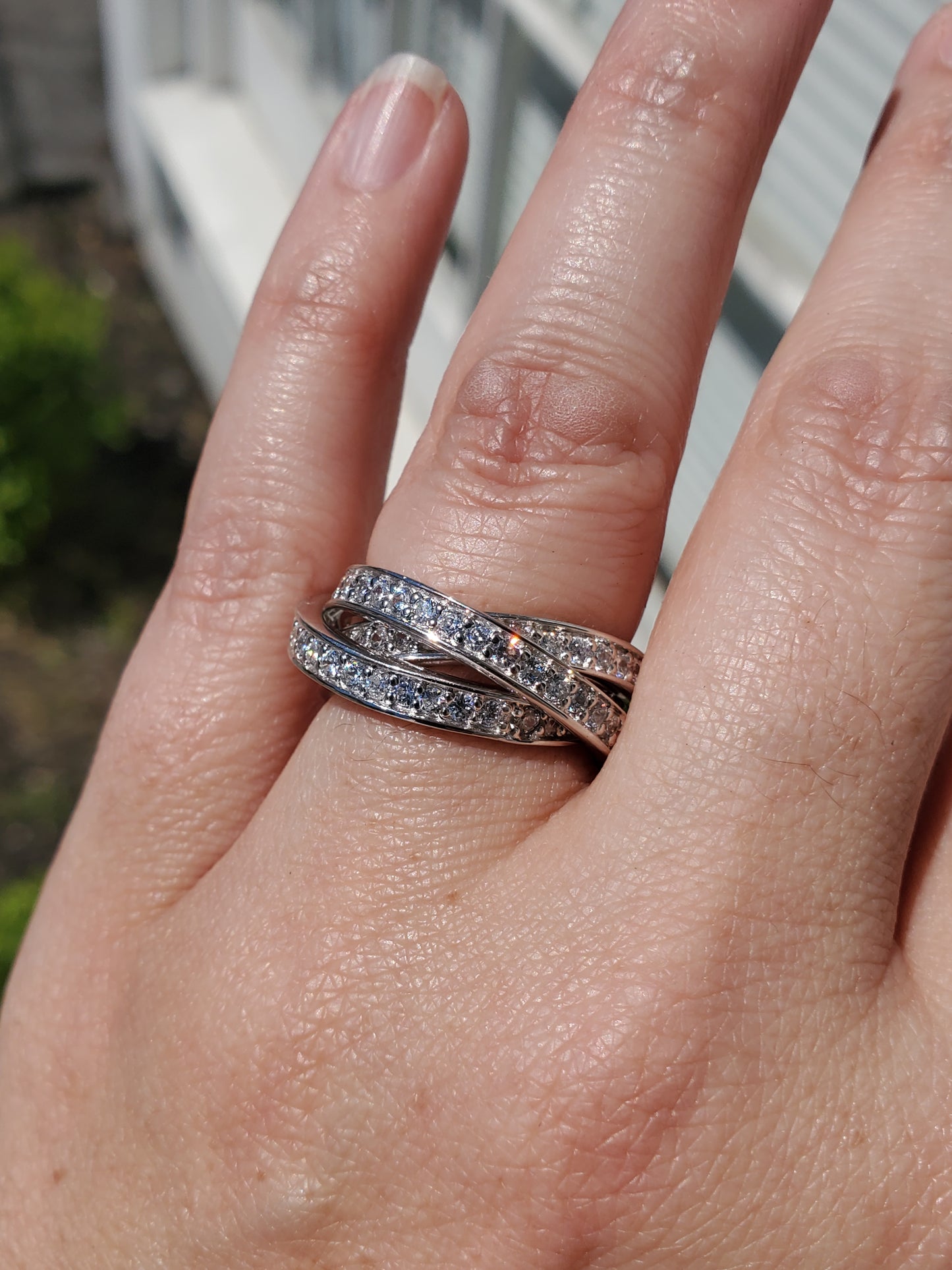 925 Sterling Silver Interlocking Cubic Zirconia CZ Eternity Band Rings