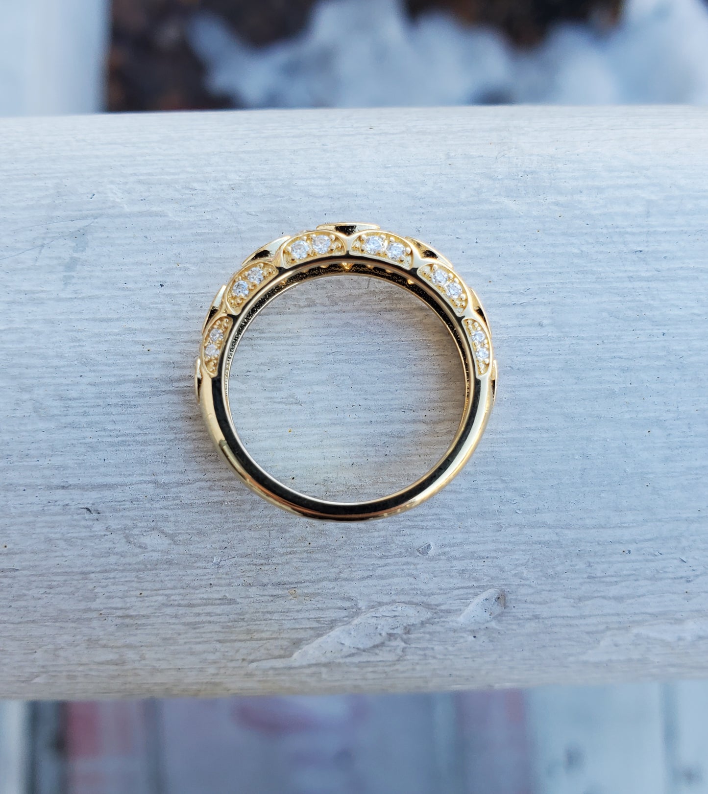 925 Sterling Silver Vermeil Arabian Sunset Moissanite Diamond Band Ring