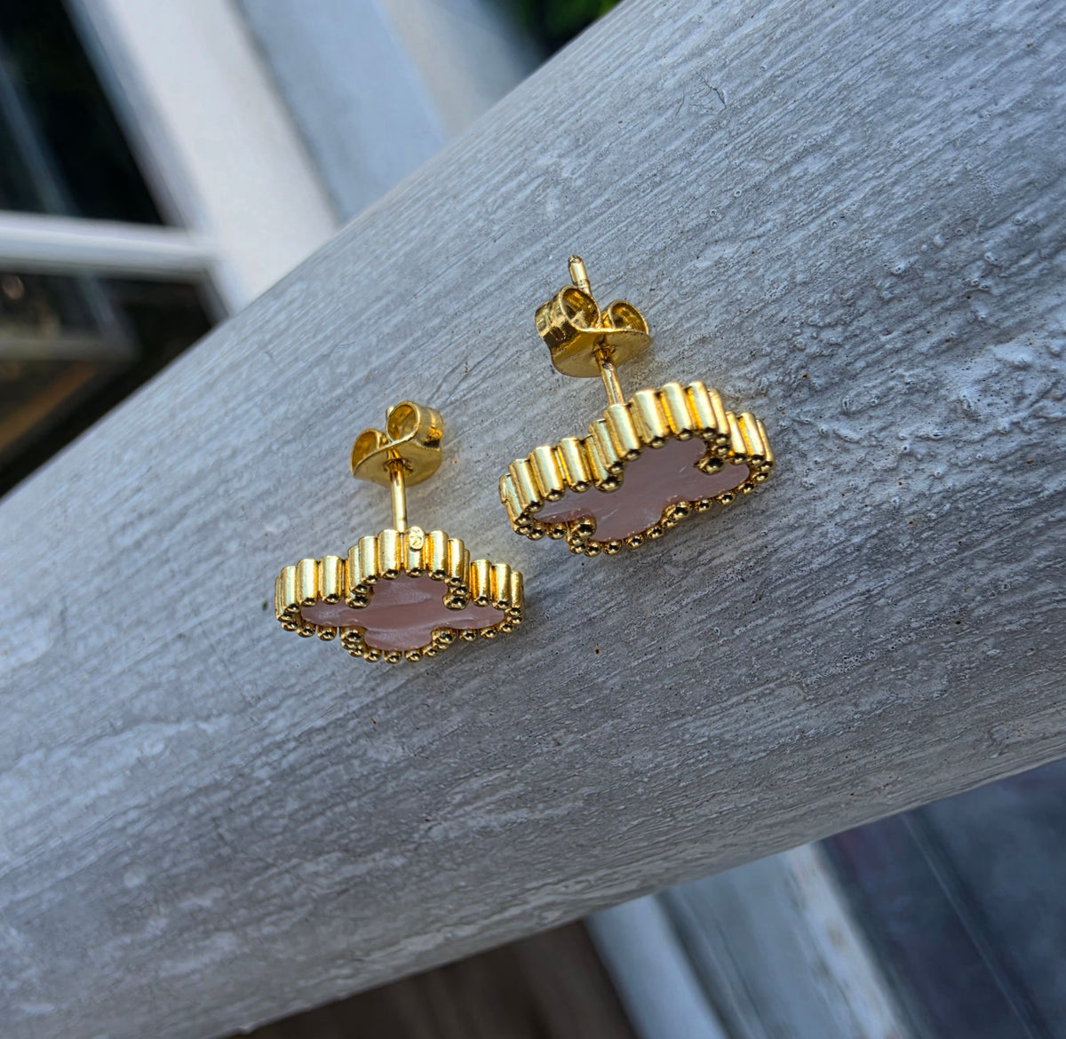 Stainless Steel Vermeil Pink Clover Van Cleef Style Post Stud Earrings