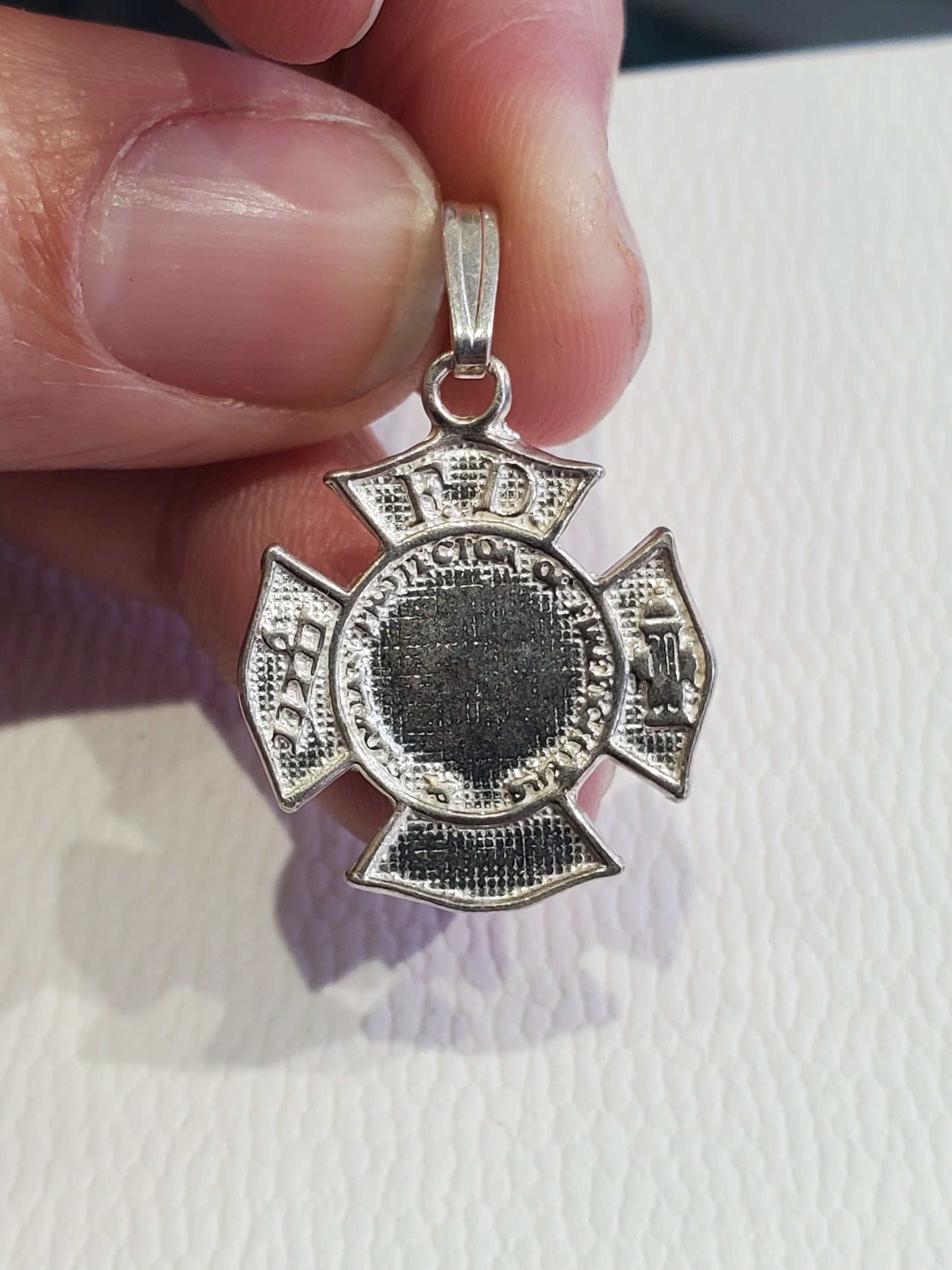 925 Sterling Silver FD Fire Department Maltese Cross Fireman's Charm Pendant