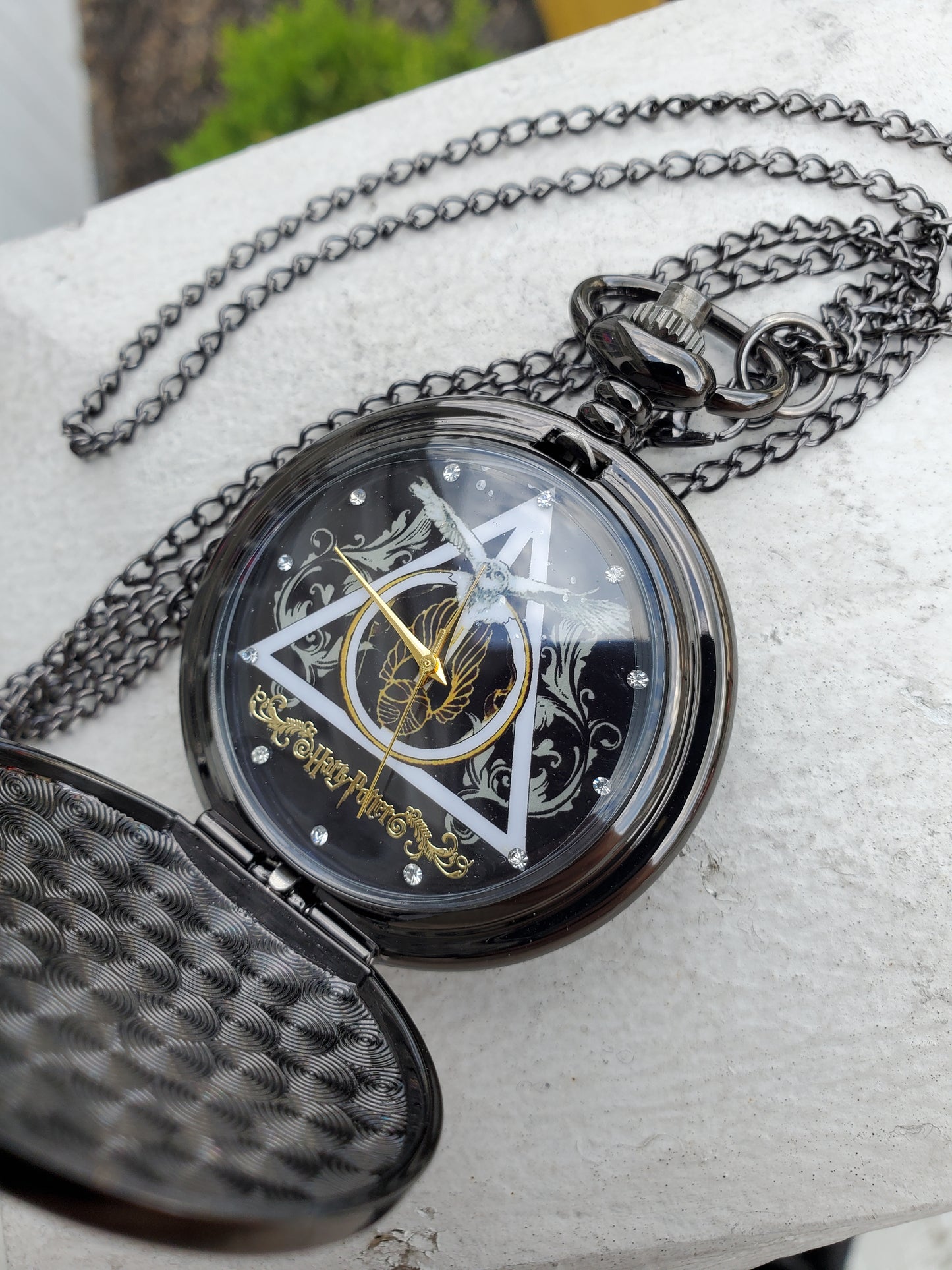 Oxydized Black Stainless Steel Harry Potter Golden Snitch Hogwartz Deathly Hallows Pocketwatch