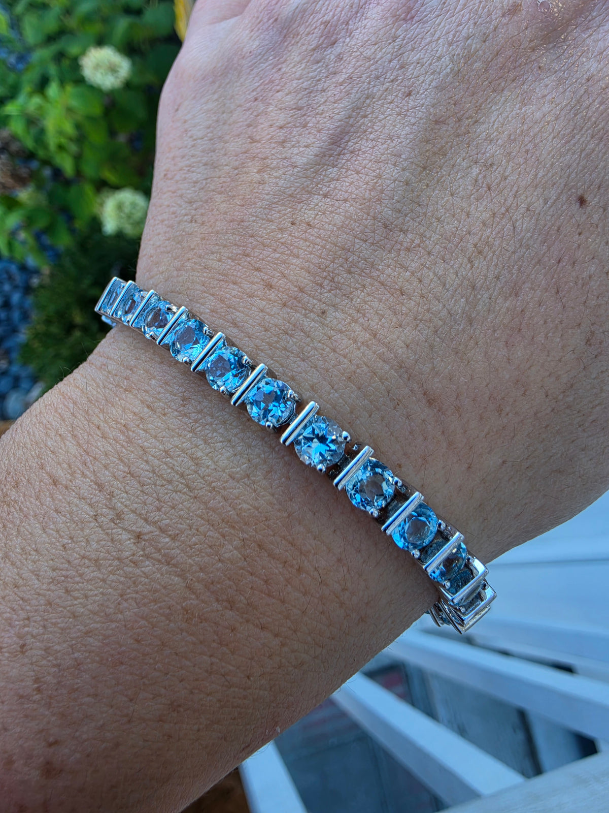 925 Sterling Silver Sky Blue Topaz Tennis Bracelet