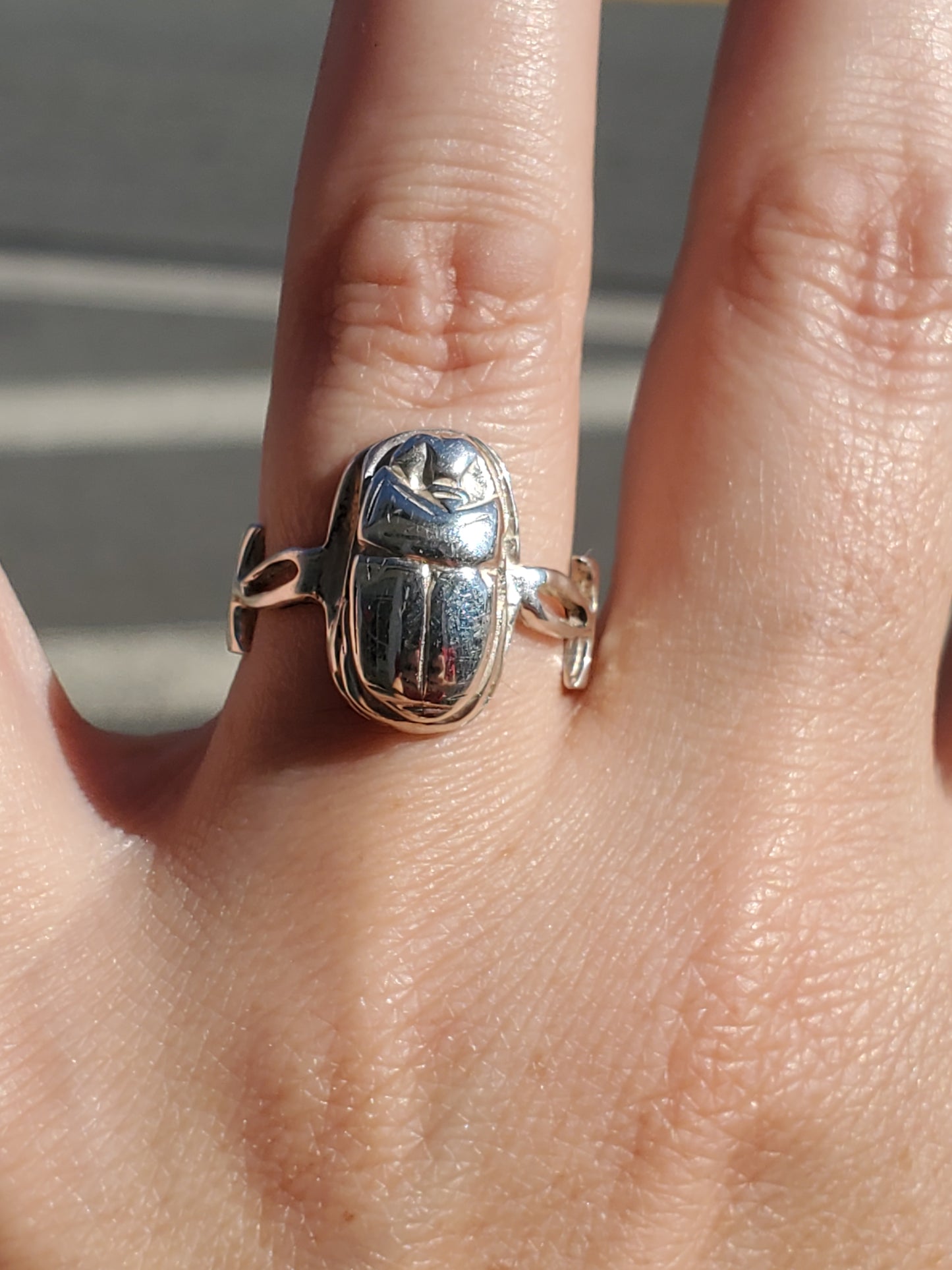 925 Sterling Silver Egyptian Scarab Onk Ankh Hieroglyphics Ring
