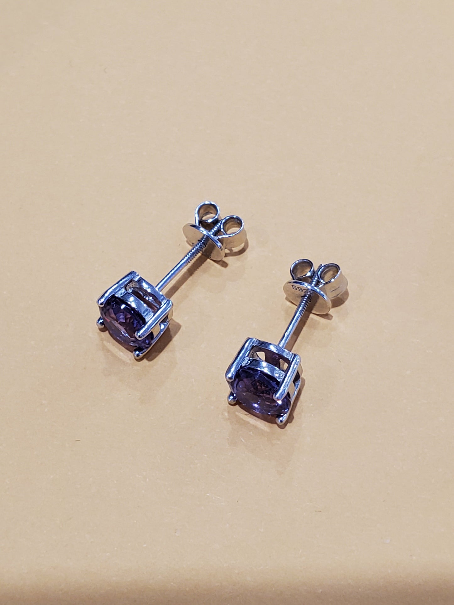 925 Sterling Silver Simulated Alexandrite Stud Earrings