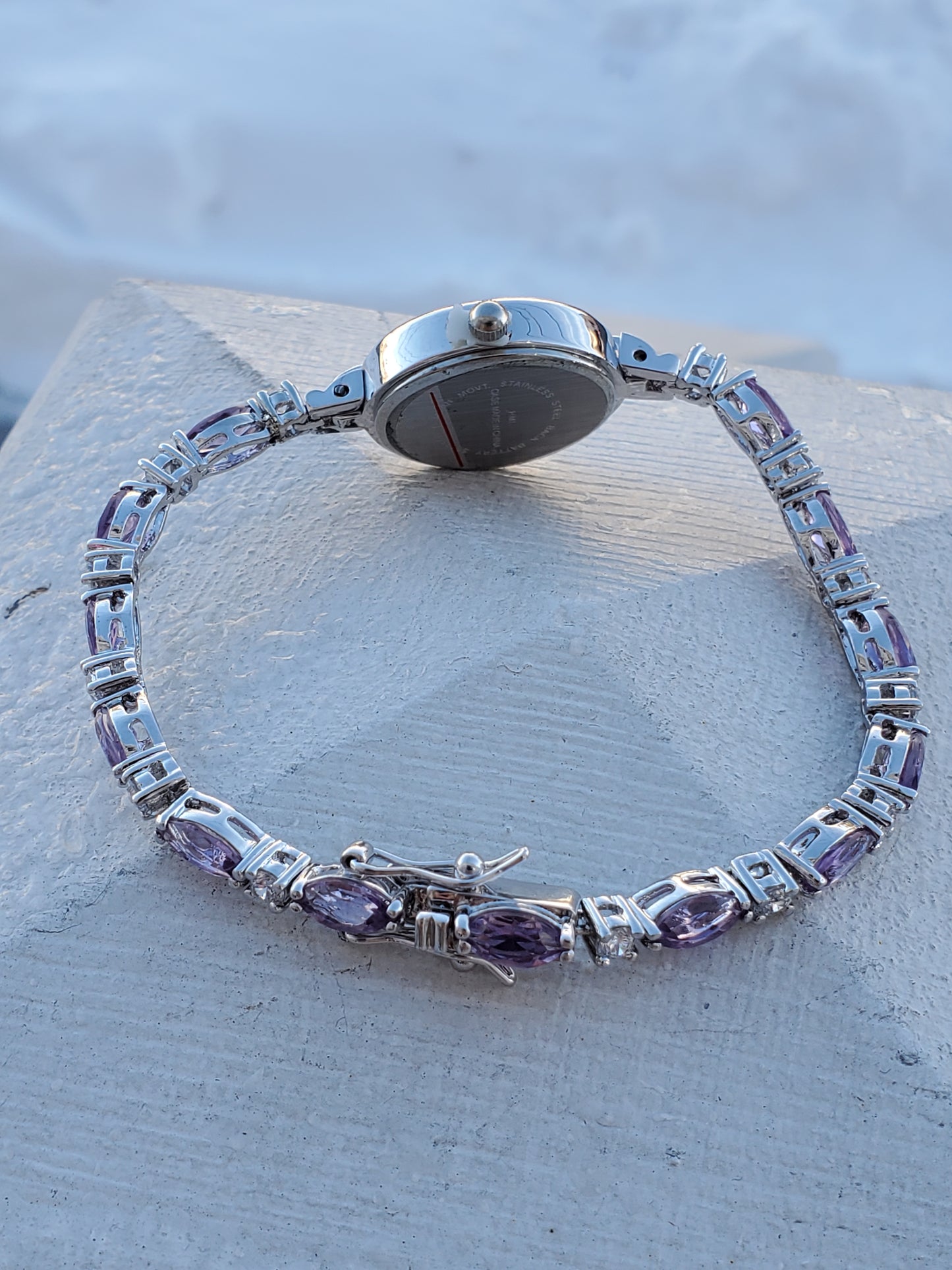 925 Sterling Silver Amethyst & CZ Zirconia Watch Tennis Bracelet