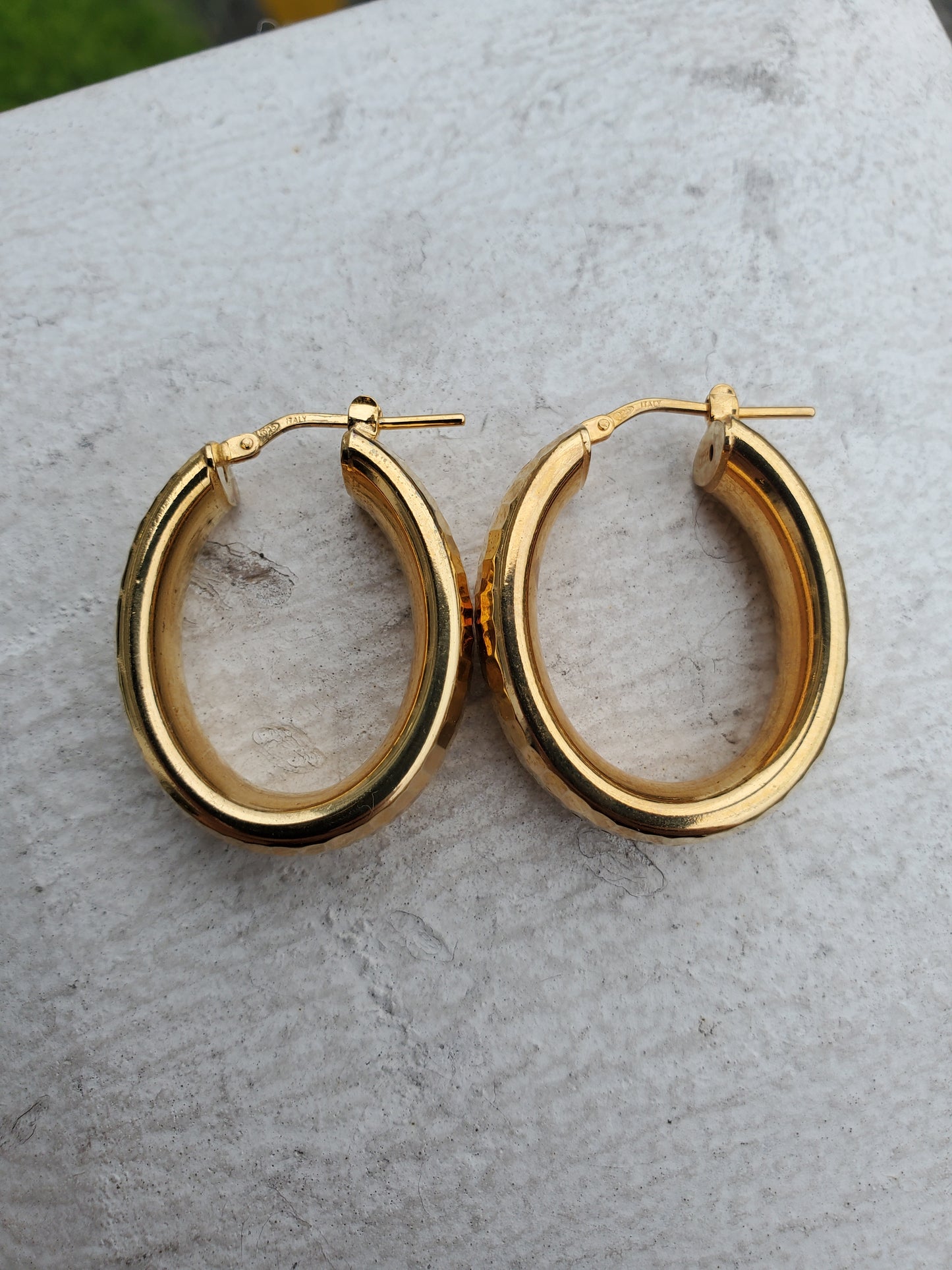 925 Sterling Silver Vermeil Thick Diamond Cut Hammered Design Hoops JCM Designer