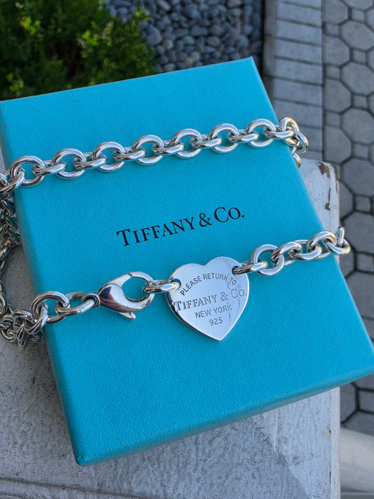 925 Sterling Silver Tiffany & Co. Return to Tiffany Vintage Iconic Heart Tag 15" Chocker Chain Necklace